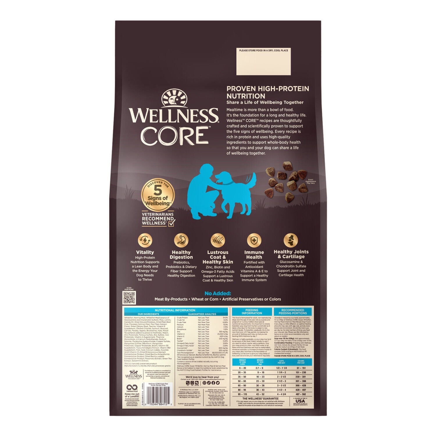 Wellness Core Dry Dog Food, Grain-Free, High Protein, Natural, Ocean Whitefish, Herring, & Salmon Recipe, 12-Pound Bag