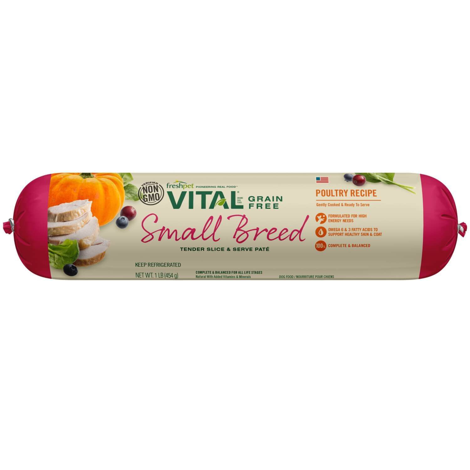 Freshpet Vital Grain Free Small Breed Fresh Dog Food, Poultry Pate Roll Recipe