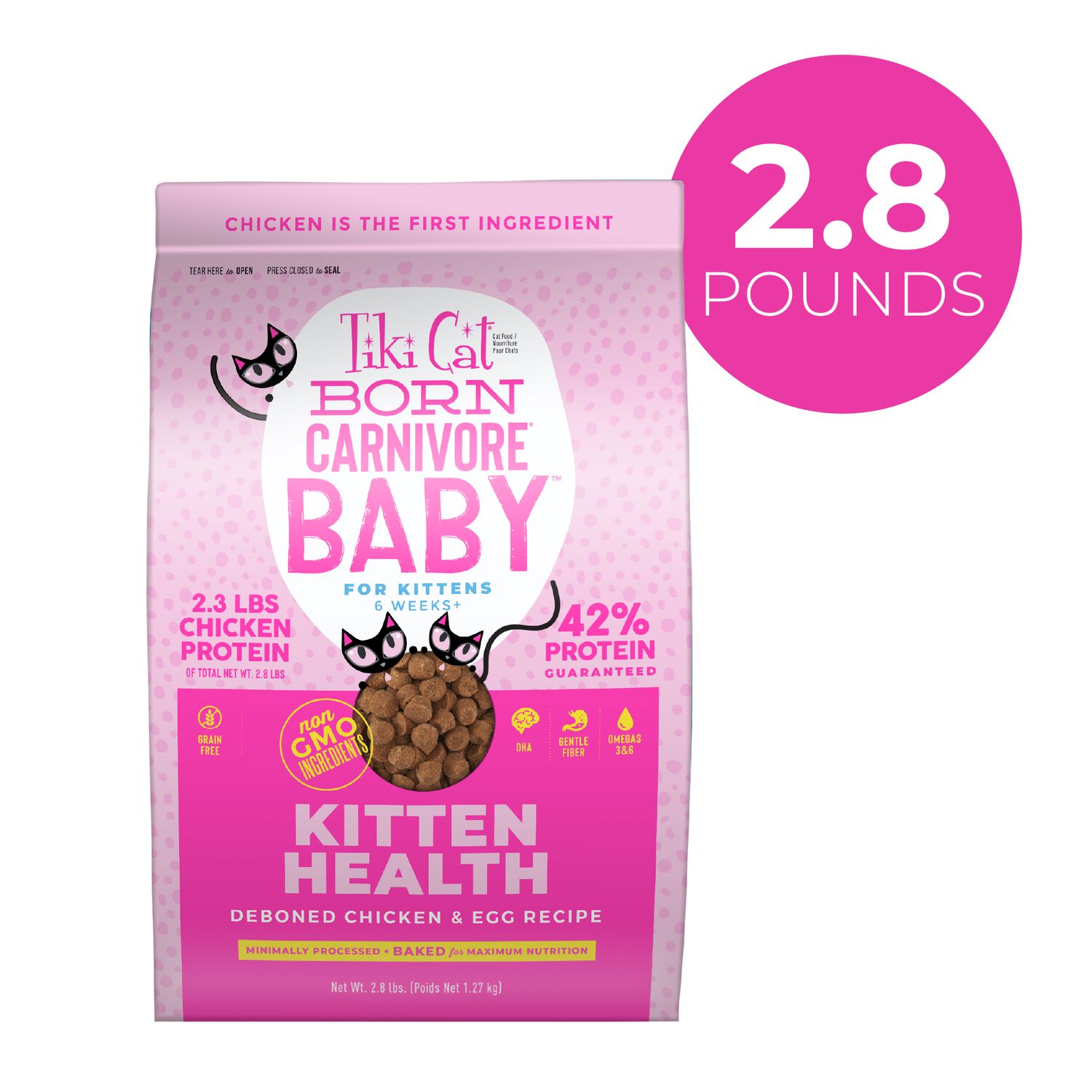 Tiki Cat Born Carnivore Baby Kitten Health Dry Cat Food, Deboned Chicken & Egg, 2.8-Lbs Bag