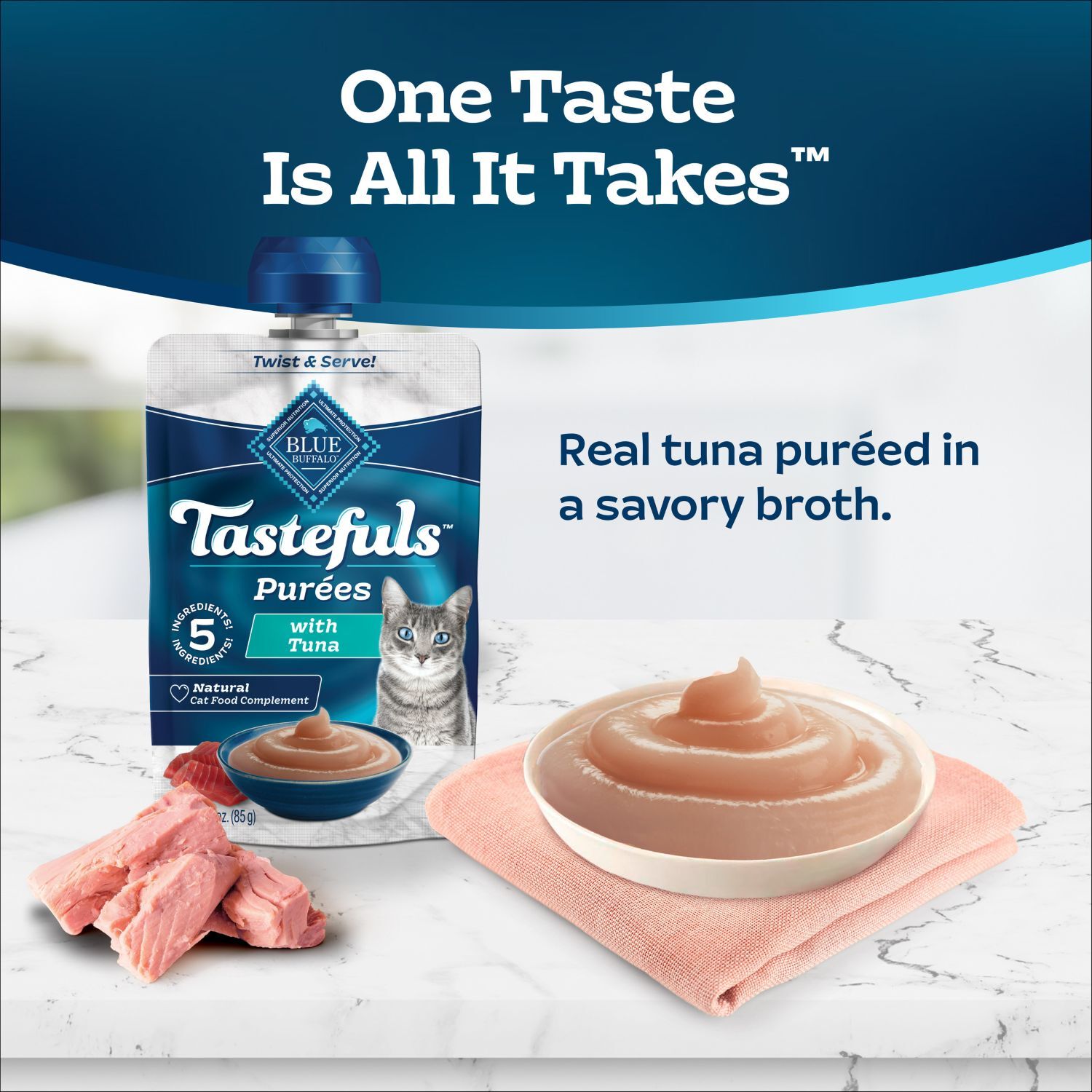 Blue Buffalo Blue Tastefuls Tuna Adult Cat Natural Puree, 3-Oz