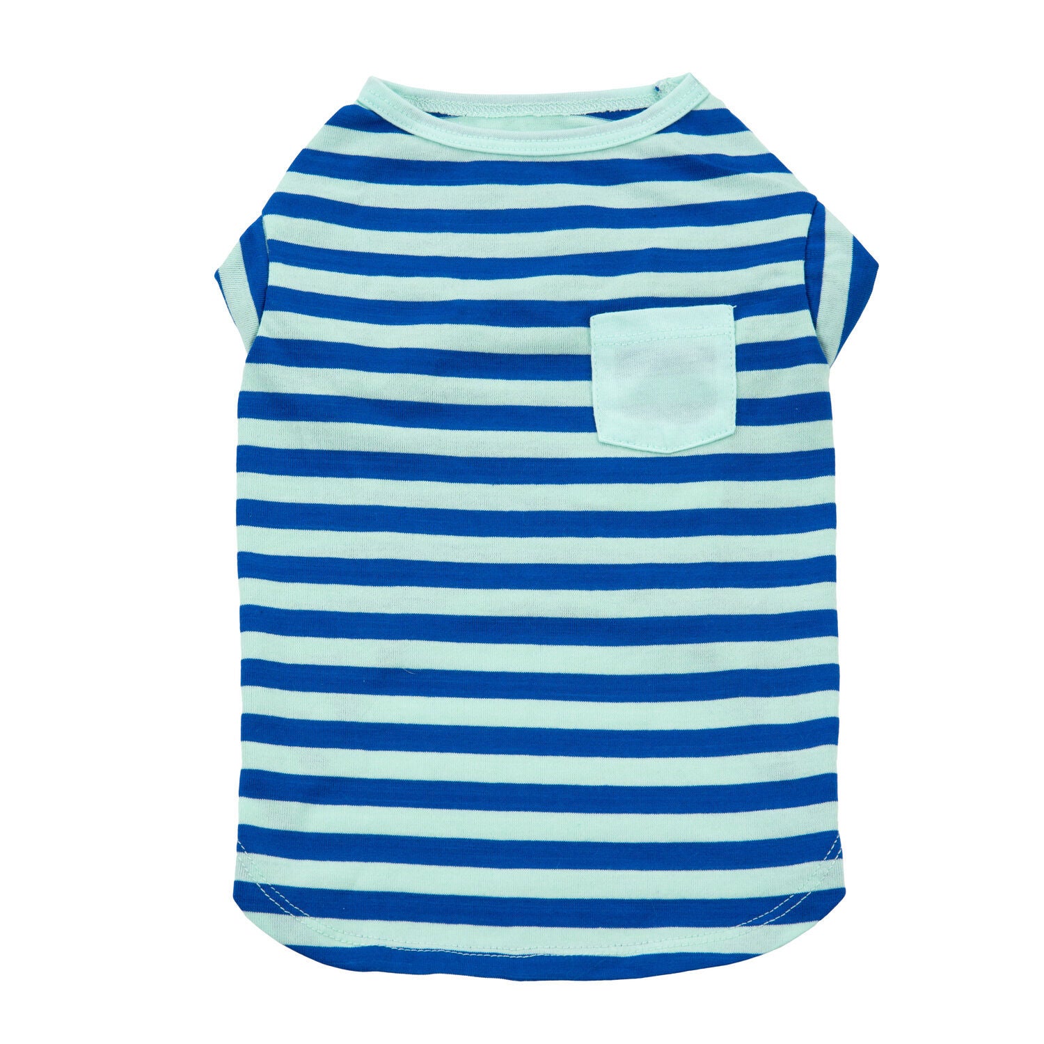 Simply Dog Preppy Striped Dog T-Shirt With Pocket, Blue & Teal