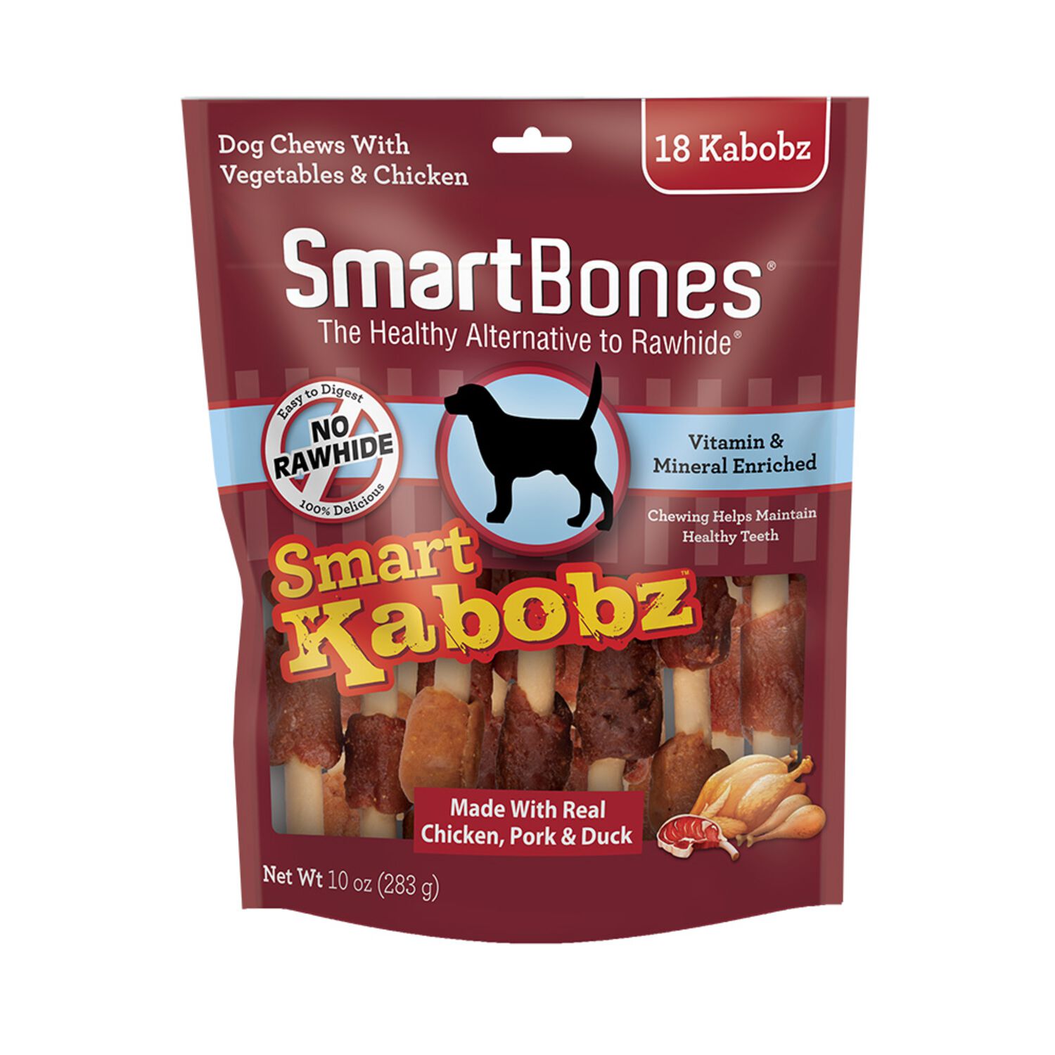 Smartbones Smart Kabobz Rawhide Alternative Chews Triple Flavor Chicken, Pork & Duck Dog Treats, 18 Pack