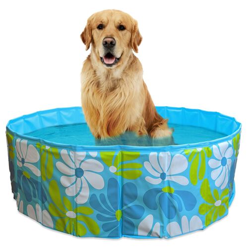 Unique Petz Collapsible Dog Pool, 47" - Blue Daisy