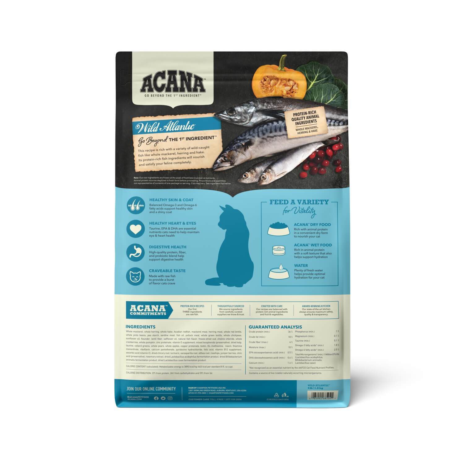 Acana Grain-Free Dry Cat Food, Wild Atlantic, Saltwater Fish With Freeze-Dried Liver, 4Lb