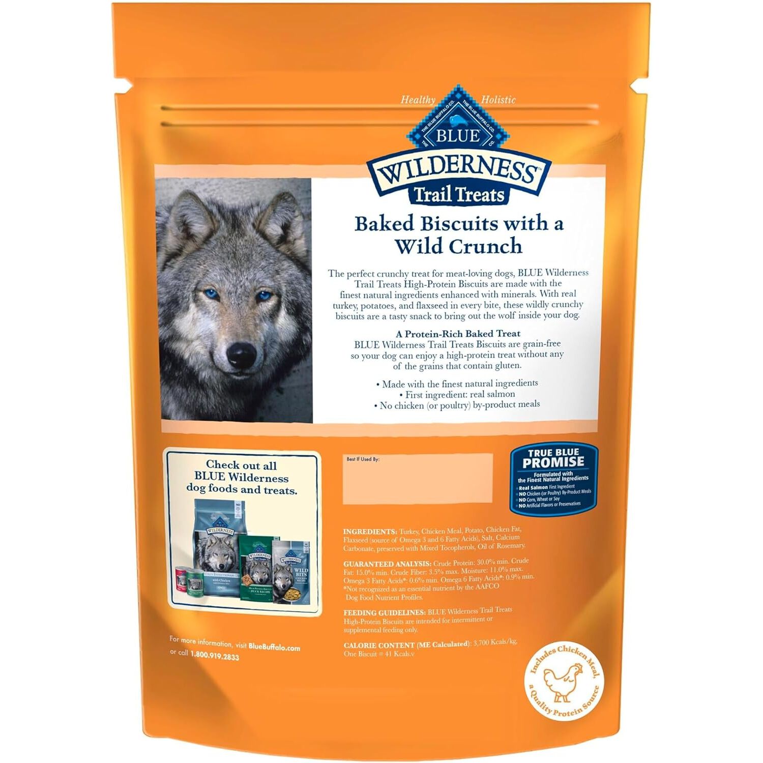 Blue Buffalo Wilderness Trail Treats Grain-Free Biscuit Dog Treats, Turkey Recipe, 10-Oz Bag