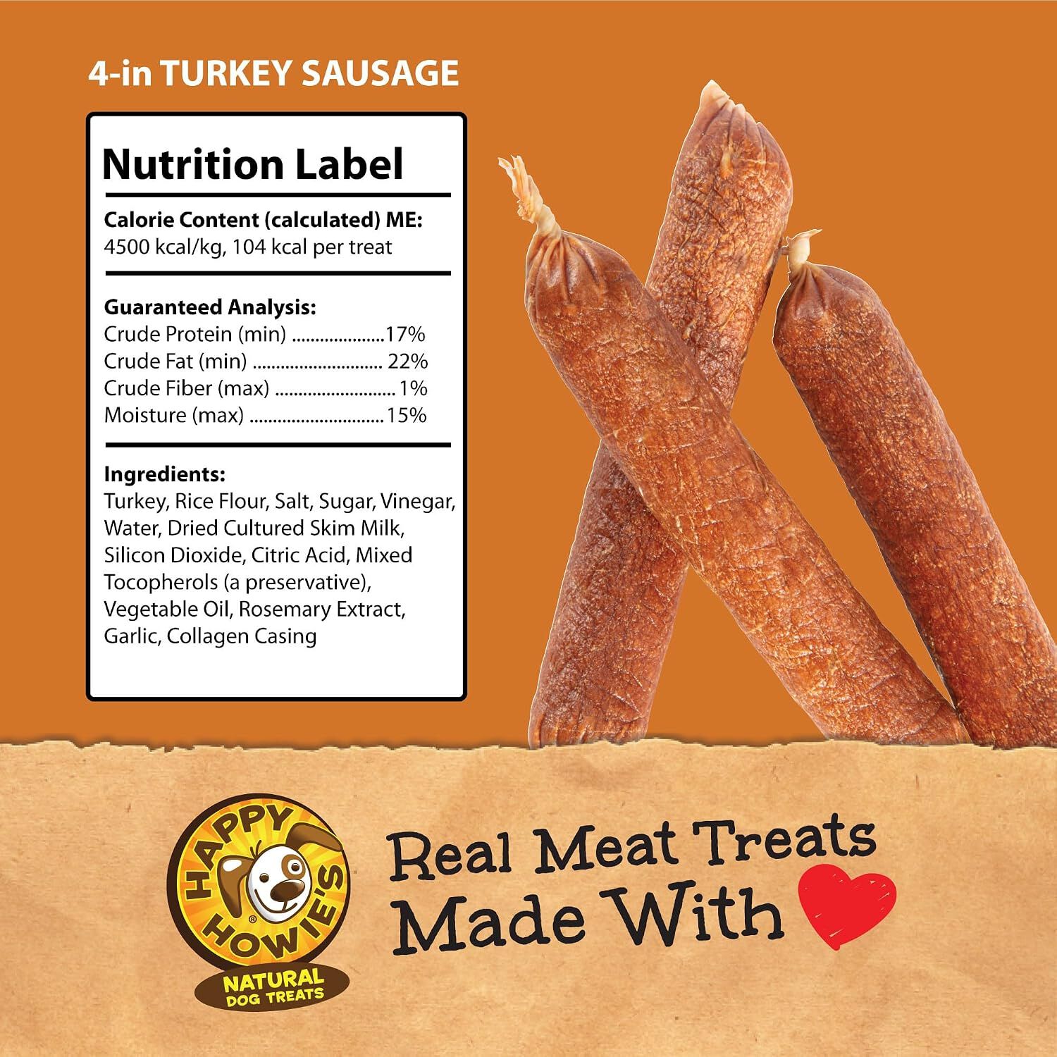 Happy Howie's Turkey Sausage Dog Treat, 4", 1 Each