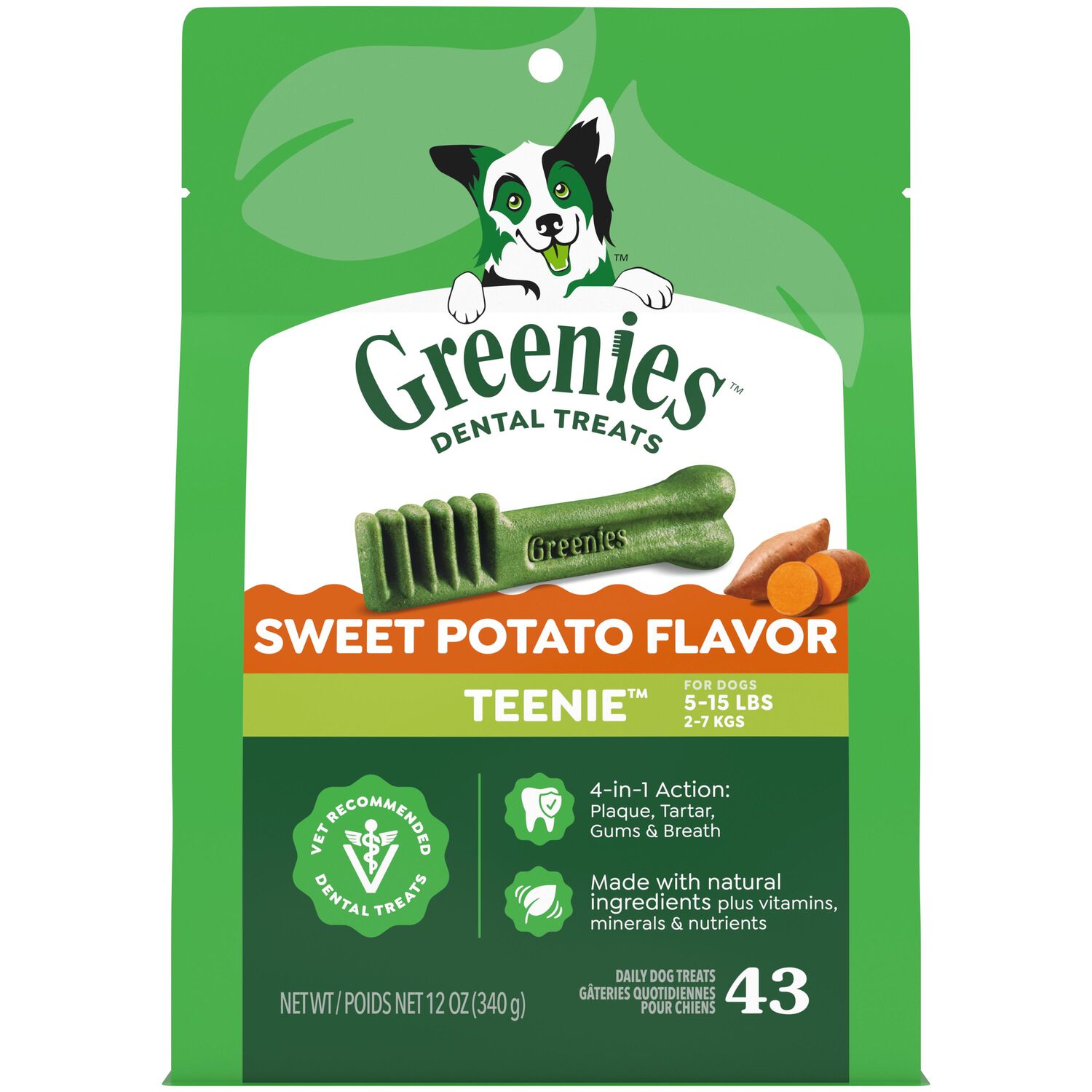 Greenies Teenie Natural Sweet Potato Flavor Dental Dog Treats, 12-Oz Bag, 43 Count