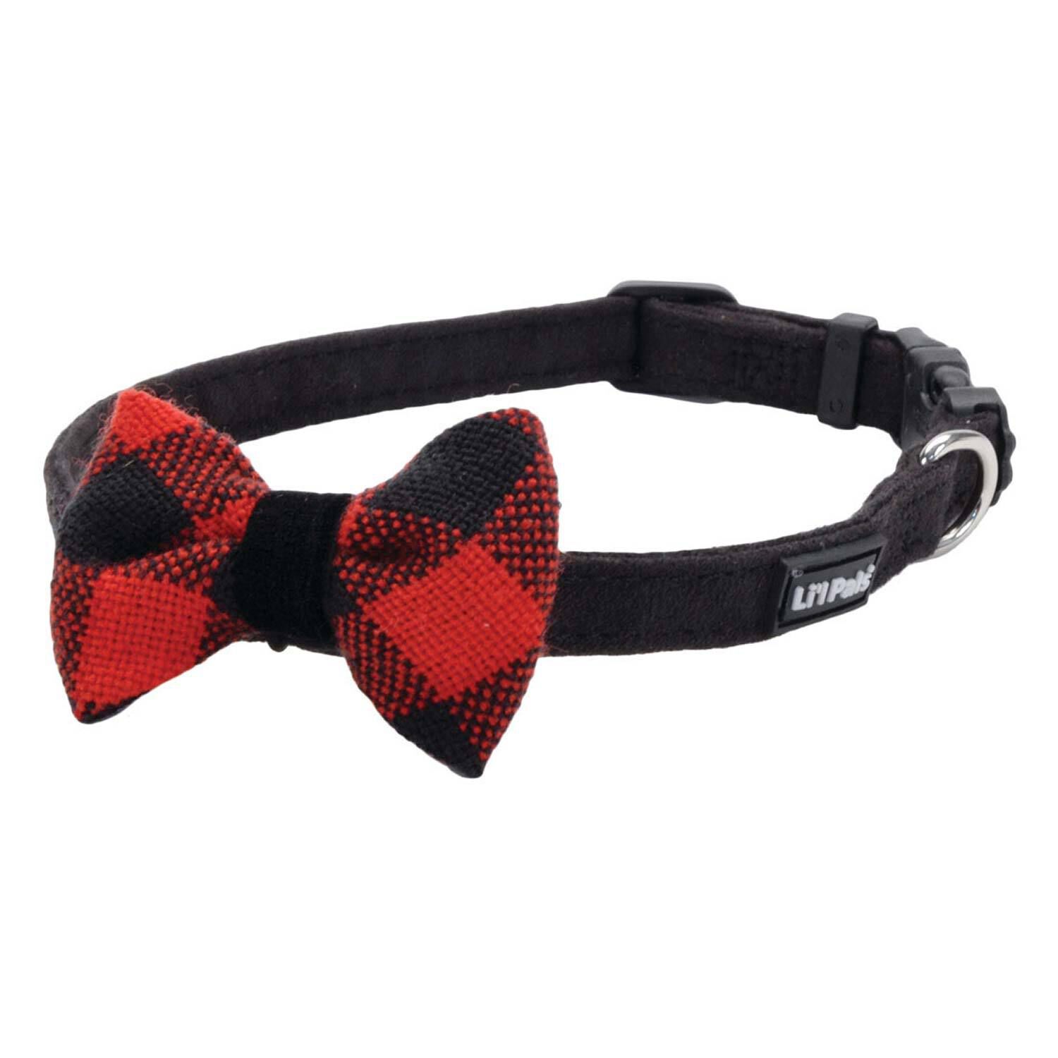Coastal Pet Products Li'l Pals Microfiber Dog Collar, Black With Plaid, 3/8X6"-8"