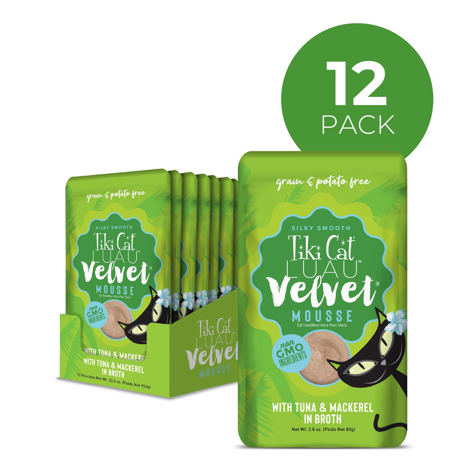 Tiki Cat Luau Velvet Mousse Wet Cat Food, Tuna & Mackerel, 2.8-Oz Pouch