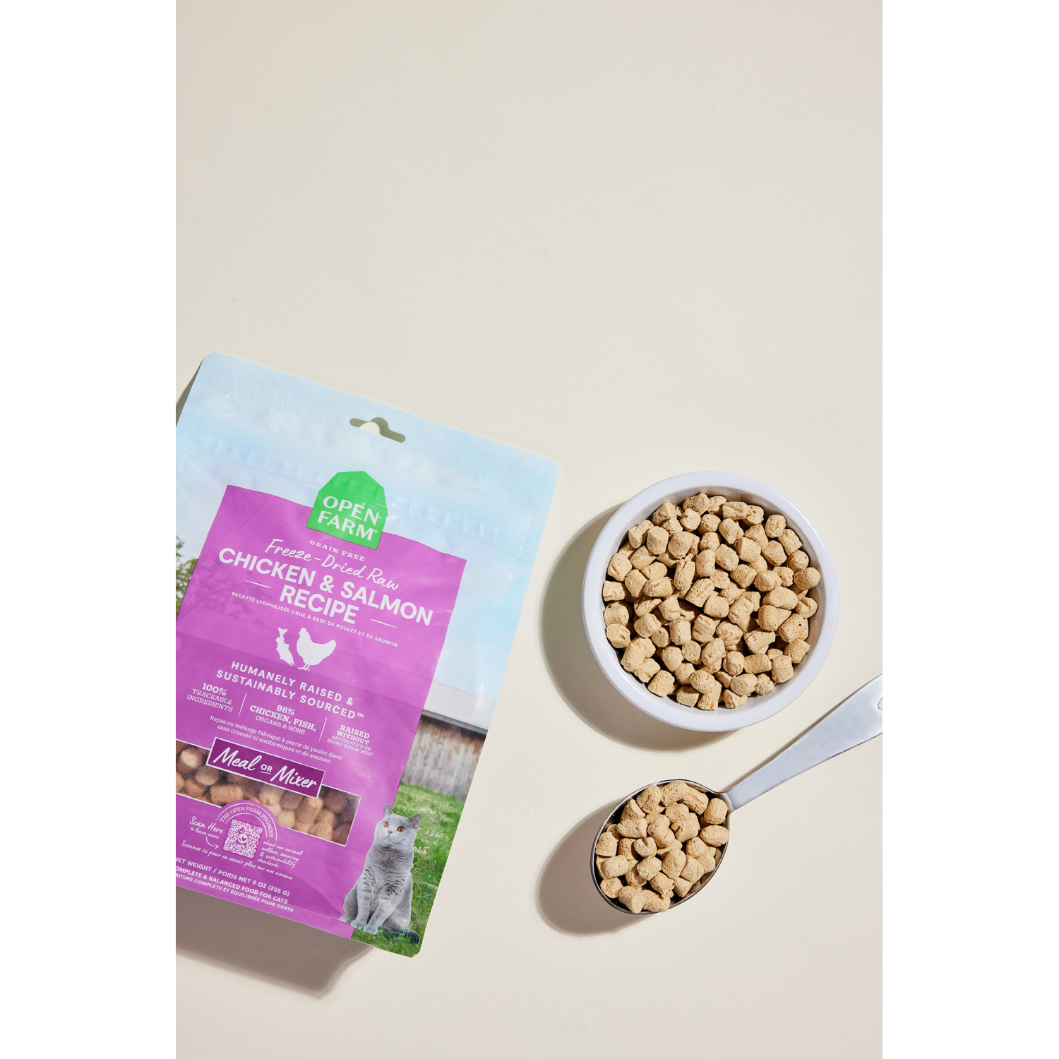 Open Farm Freeze Dried Raw Grain-Free Chicken & Salmon Morsels Cat Food & Food Topper, 3.5Oz