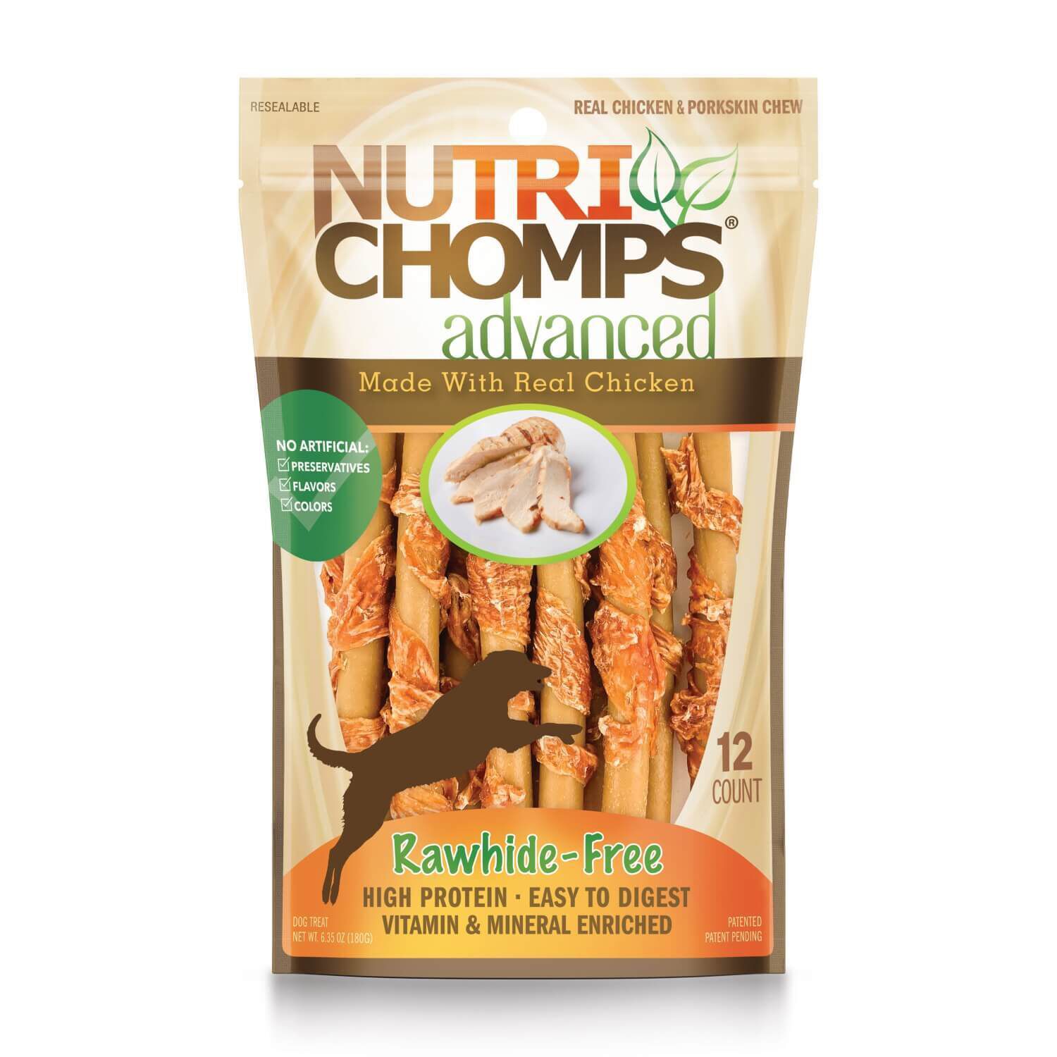 Nutri Chomps Advanced Rawhide Free Chicken Wrapped Mini Twists Dog Treats, 6"