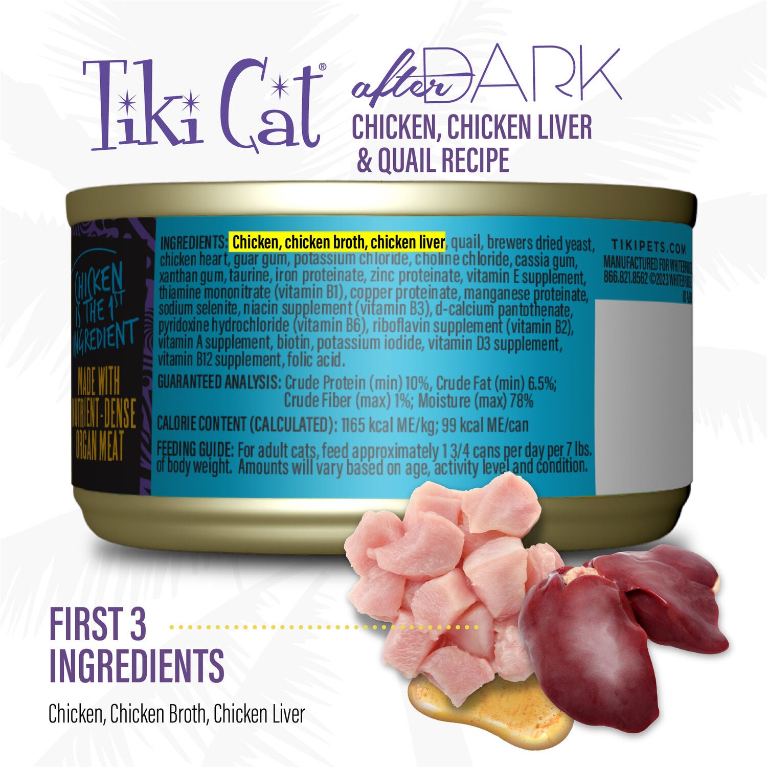 Tiki Cat After Dark Pate Wet Cat Food, Chicken & Quail Recipe, 3-Oz Can