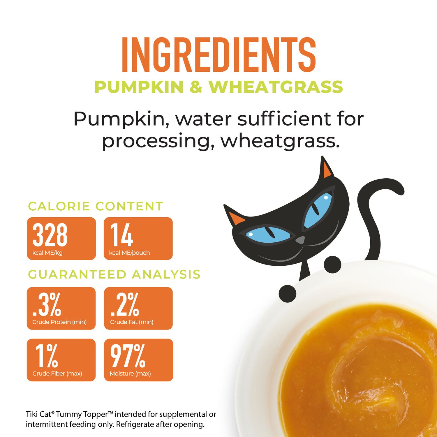 Tiki Cat Tummy Topper Wet Cat Food Topper, Pumpkin & Wheatgrass, 1.5-Ounce Pouch Pack Of 12
