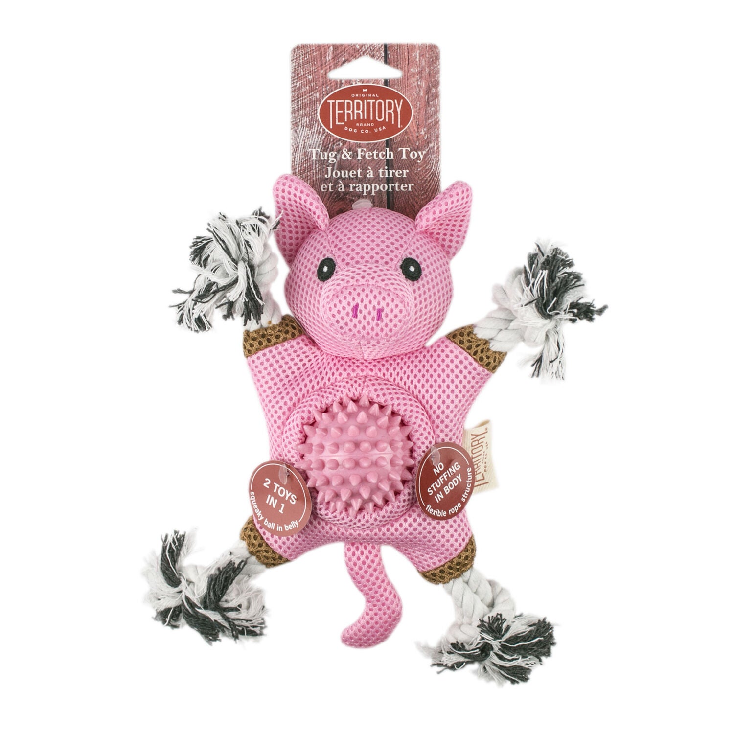 Territory Pig 2-In-1 Fetch & Tug Dog Toy, 10"