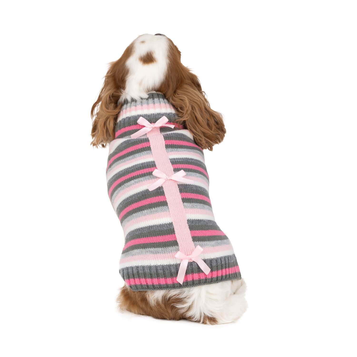 Simply Dog Pink & Gray Striped Fall Dog Sweater With Bows