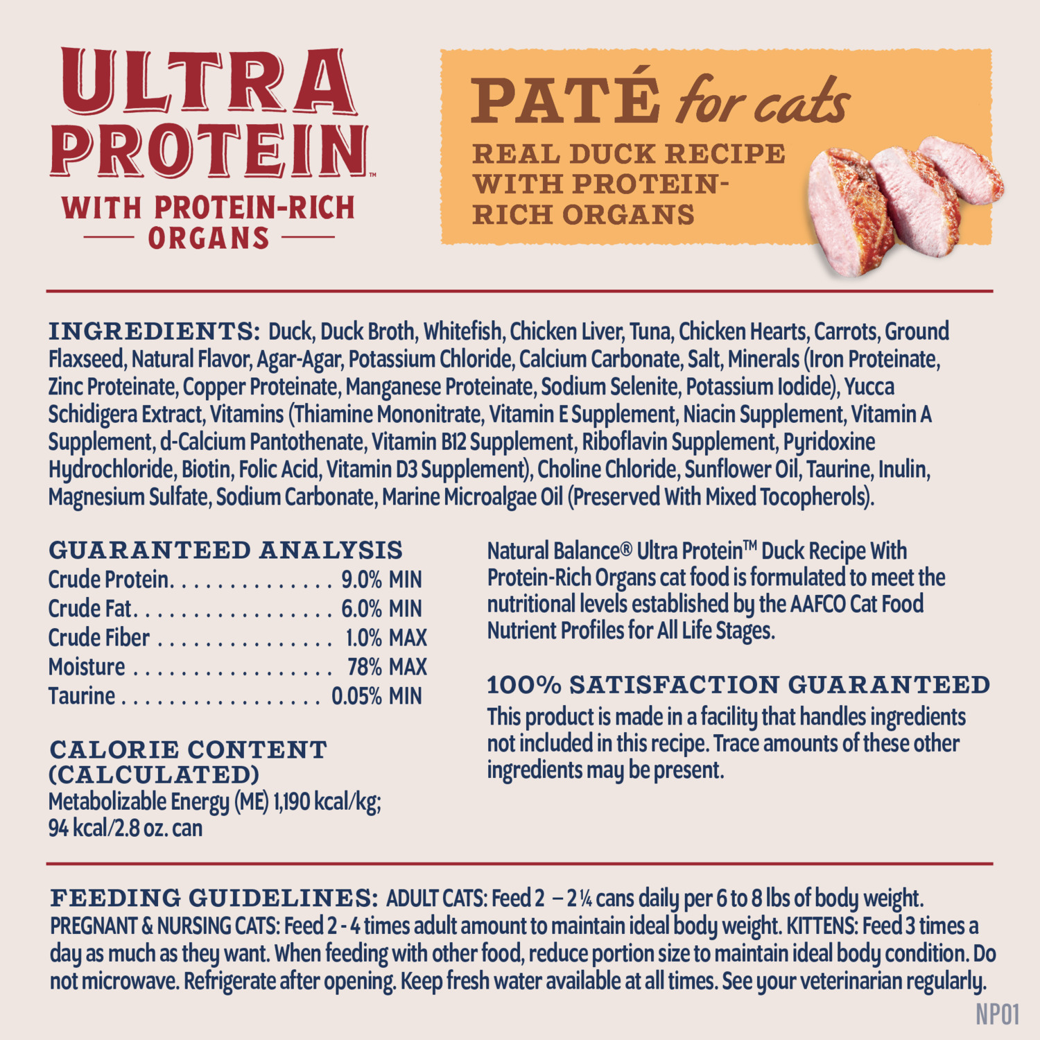 Natural Balance Ultra Protein Wet Cat Food, Real Duck Recipe With Protein-Rich Organs Pate, 2.8-Oz Pack Of 24