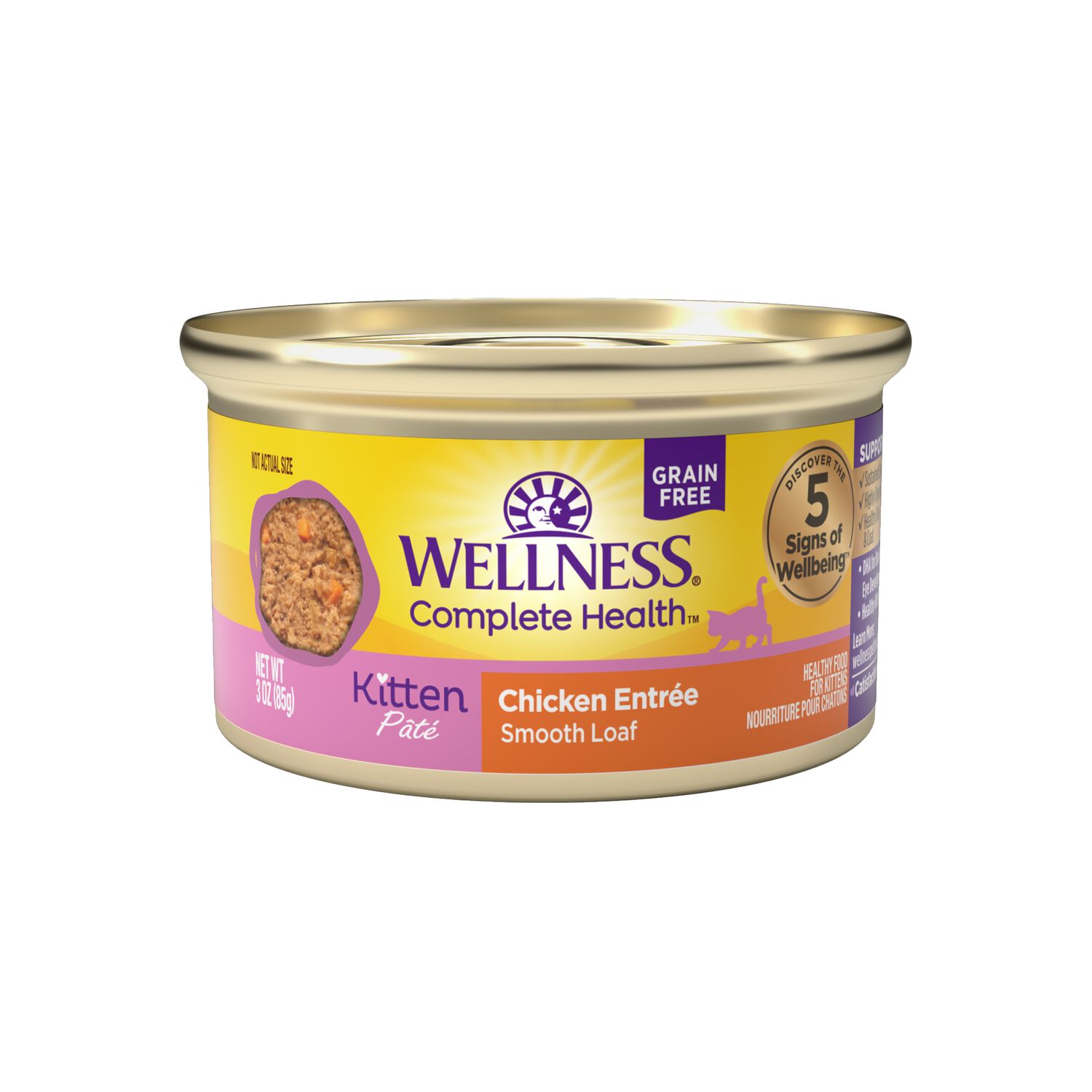 Wellness Complete Health Pate Kitten Wet Cat Food, Natural, Protein-Rich, Grain Free, 3 Ounce, 24 Pack, Chicken