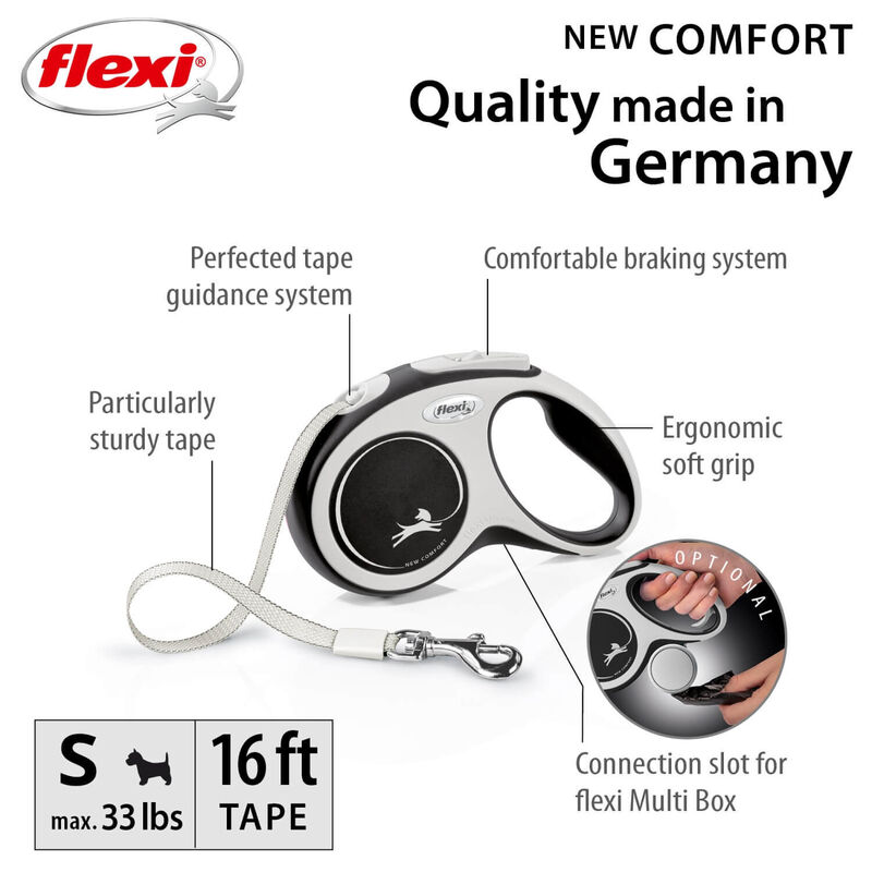 Flexi Comfort Retractable Tape Dog Leash, Grey, 16'