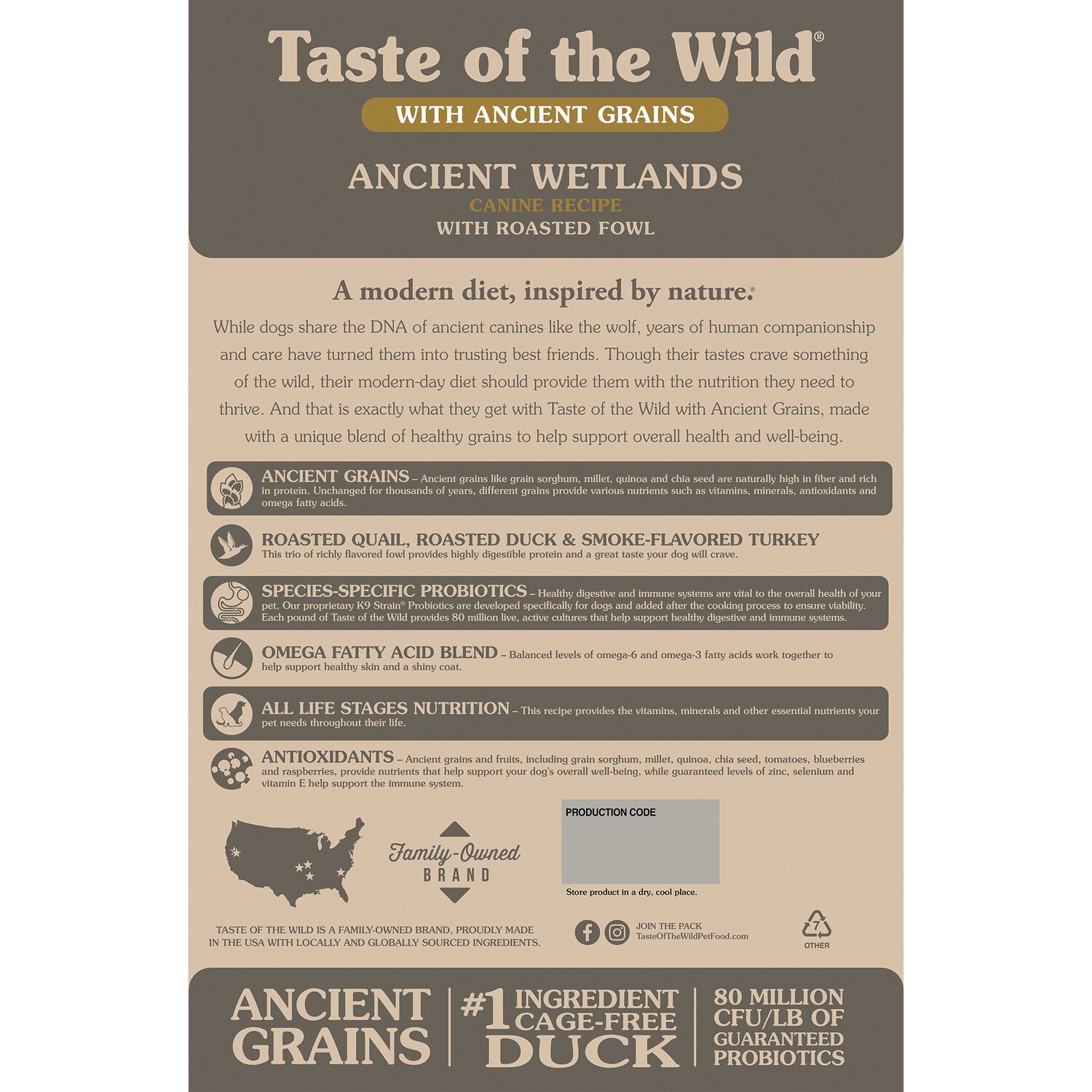 Taste Of The Wild Ancient Wetlands Dry Dog Food, Canine Recipe With Roasted Fowl, 5-Lb Bag