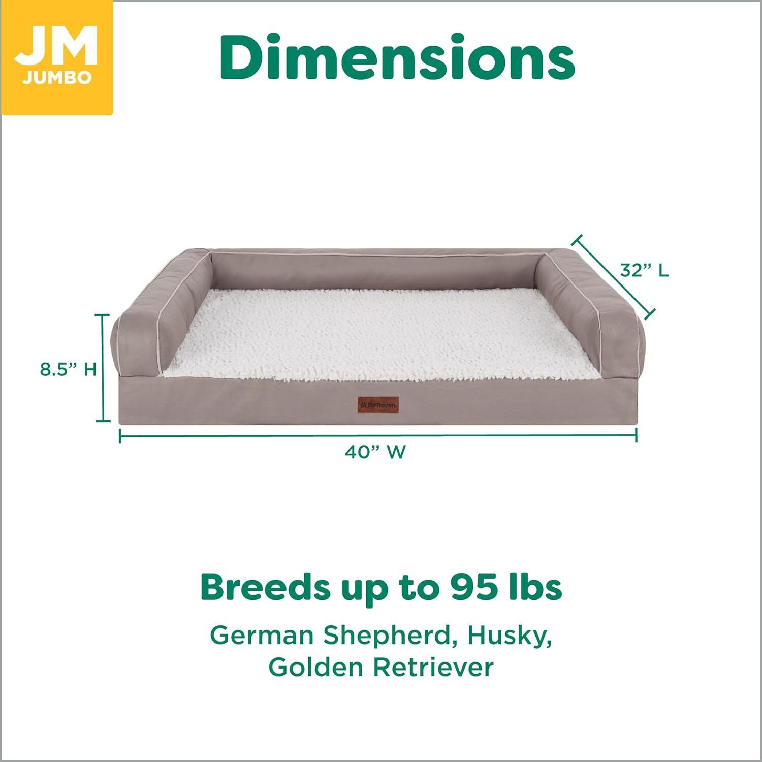 Furhaven Modern Sofa Orthopedic Dog Bed &ndash; Memory Foam Couch With Bolsters, Textured Plush & Water-Resistant Cover, Washable Cover, Joint Support - Greige, Jumbo