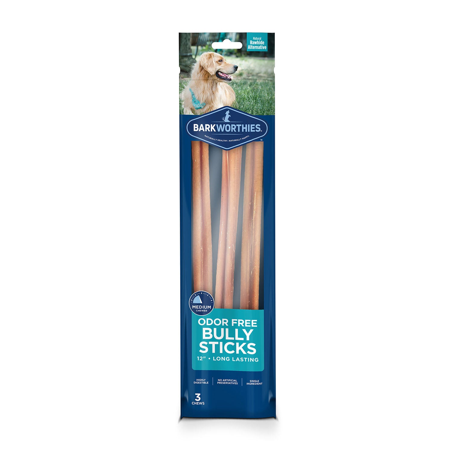 Barkworthies Bully Sticks Natural Long Lasting Dog Treat, 12"