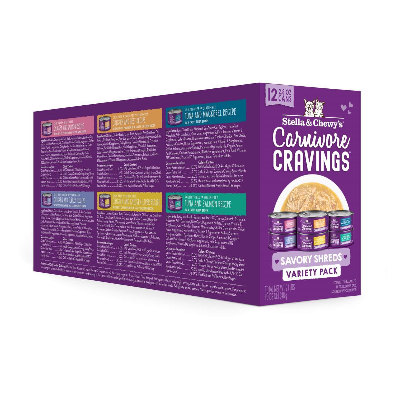 Stella & Chewy&rsquo;S Carnivore Cravings Savory Shreds Canned Wet Cat Food Variety Pack. 2.8 Oz Cans, Case Of 12