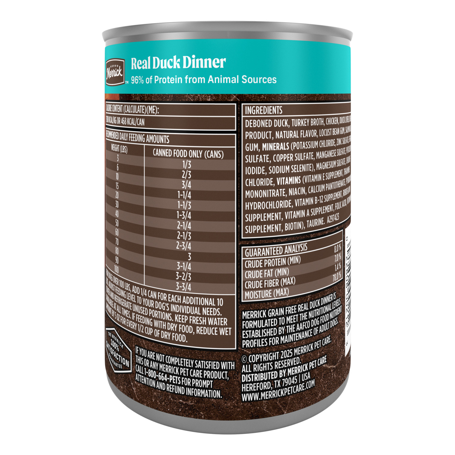 Merrick Grain-Free Premium And Natural Wet Dog Food, Real Duck Dinner Recipe, 12.7-Oz Can
