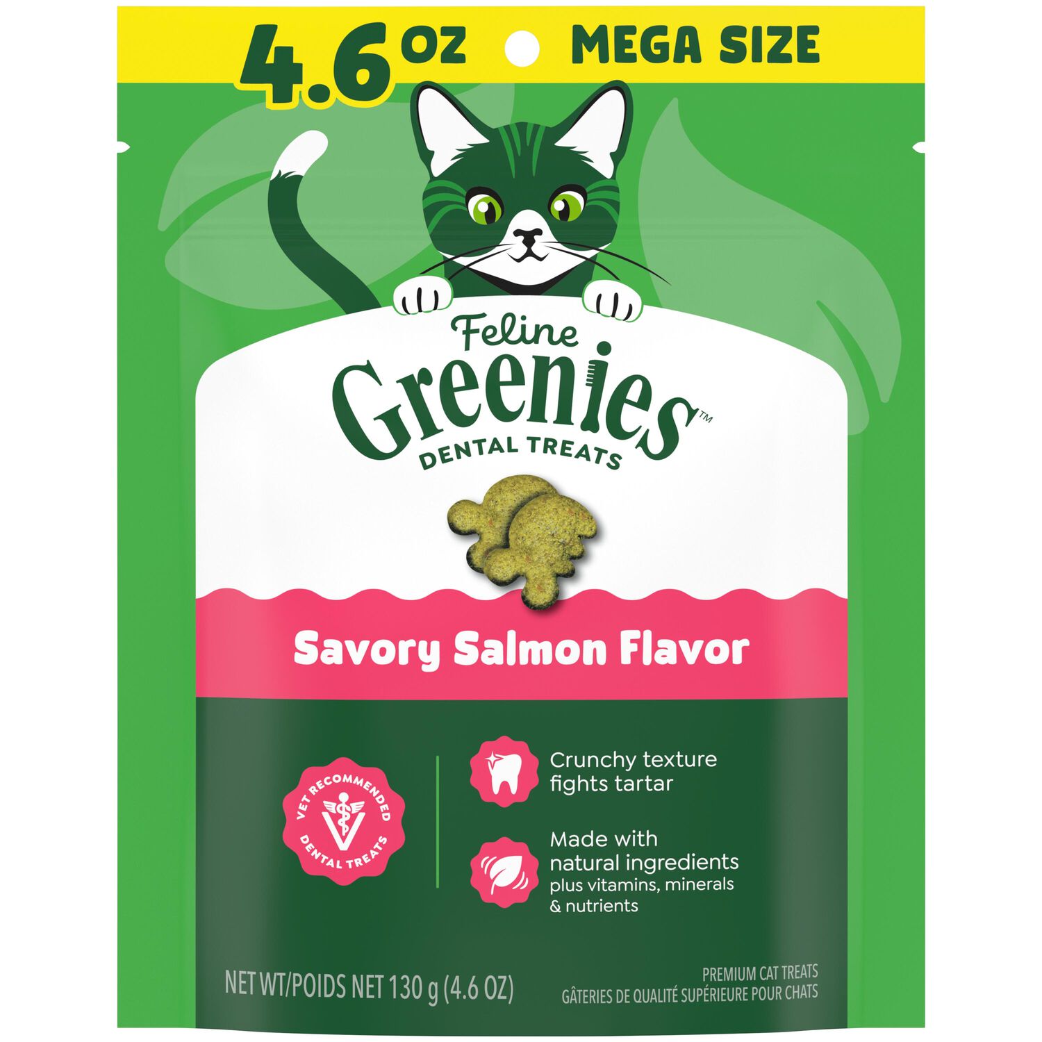 Greenies Feline Natural Crunchy Adult Cat Dental Treats, Savory Salmon, 4.6-Oz Bag