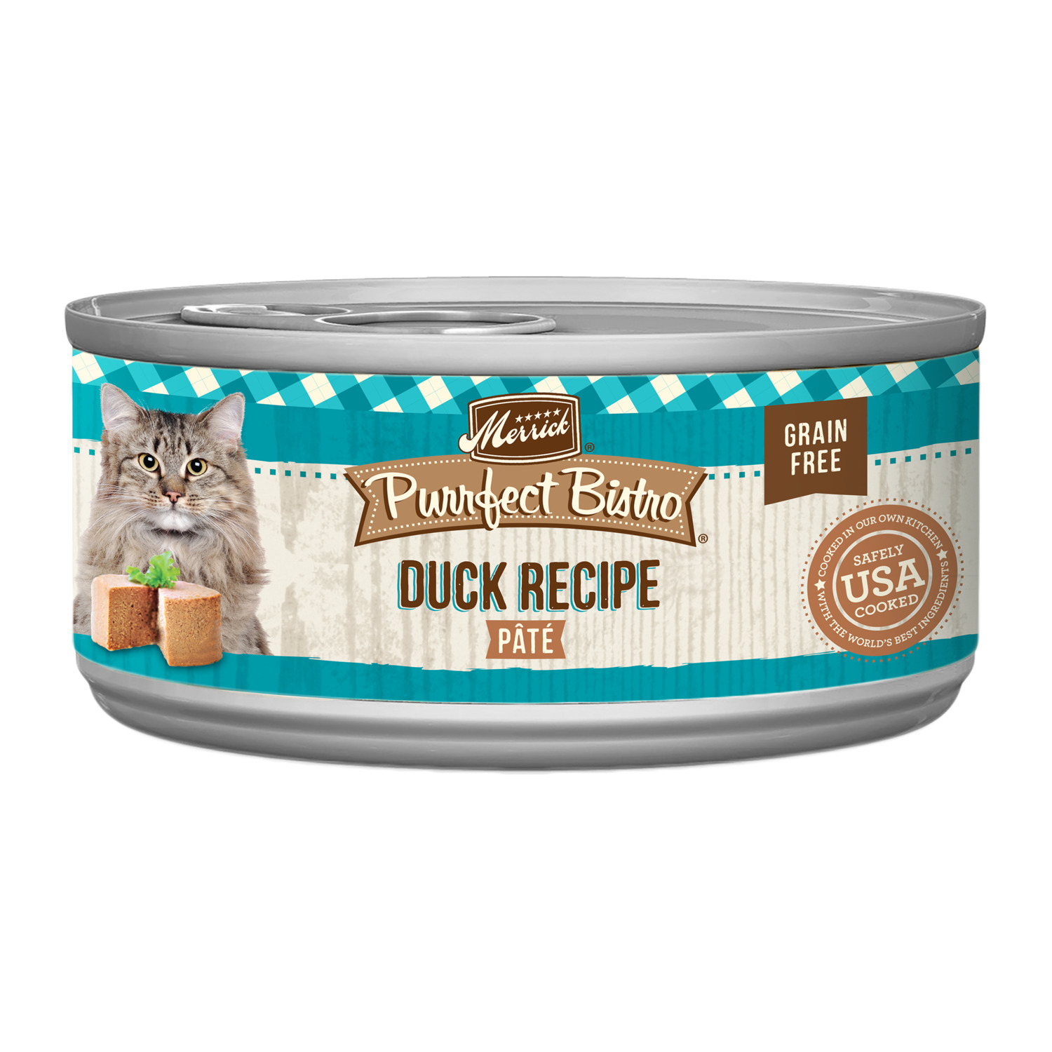 Merrick Purrfect Bistro Grain Free Premium Soft Canned Pate Adult Wet Cat Food, High Protein Duck Recipe - 3-Oz. Can - Case Of 24