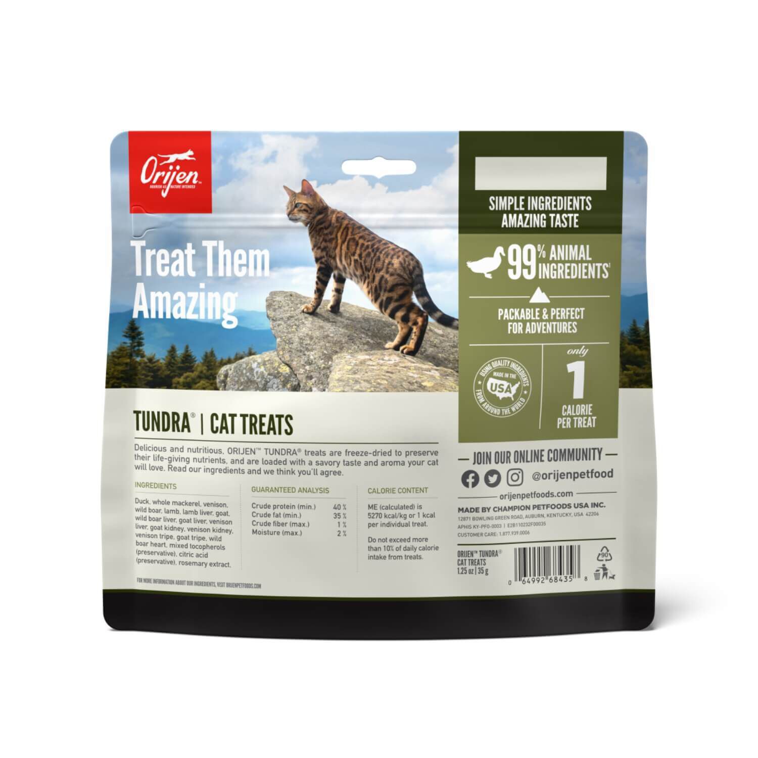 Orijen Freeze Dried Cat Treats, High Protein With 99% Natural & Raw Animal Ingredients, Tundra Recipe, 1.25Oz