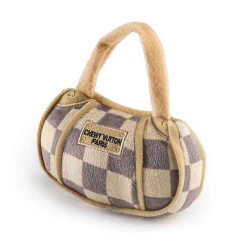 Haute Diggity Dog Checker Chewy Vuiton Handbag Squeaky Plush Dog Toy