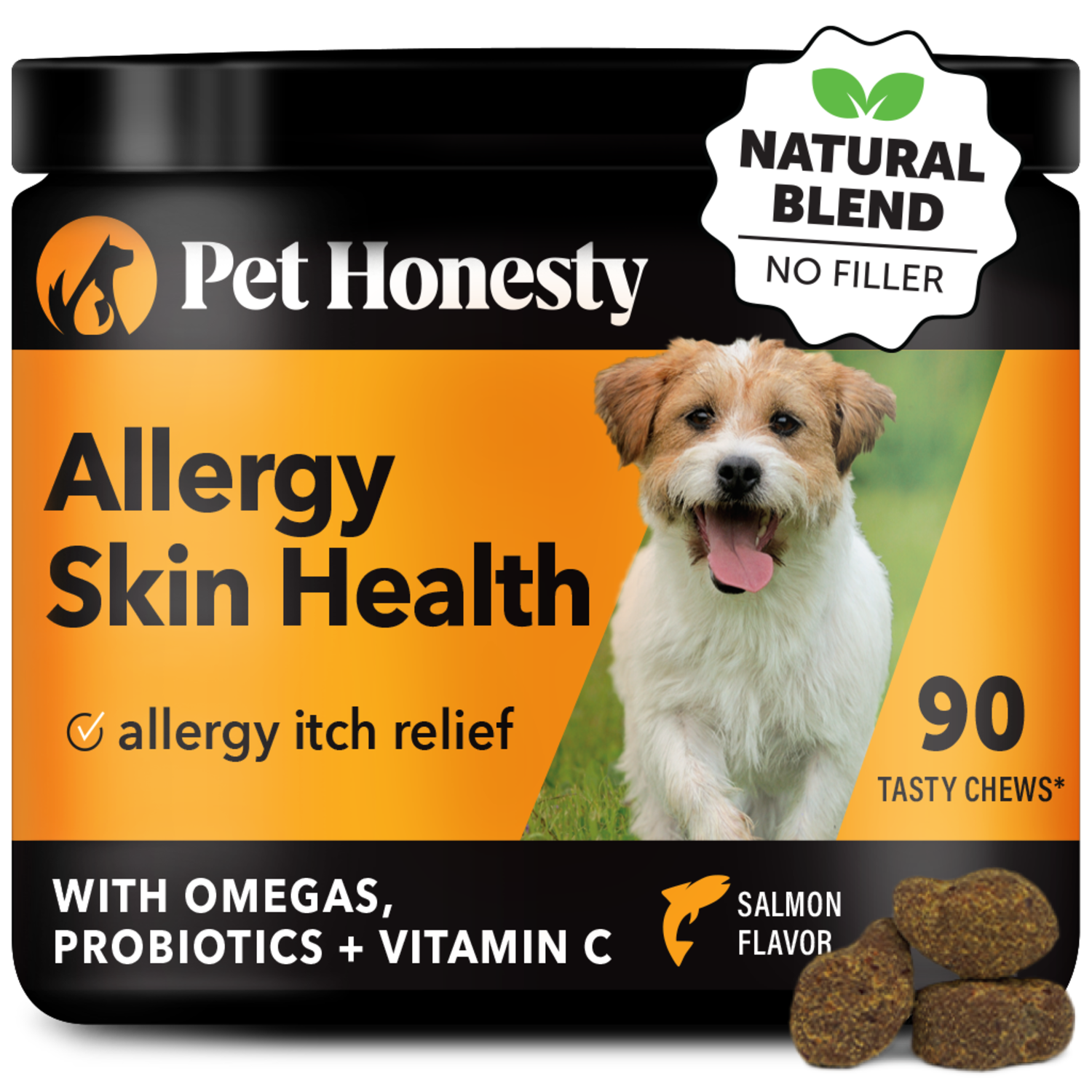 Pet Honesty Allergy Skin Health Dog Supplemnent Chews, Salmon Flavor, 90-Ct