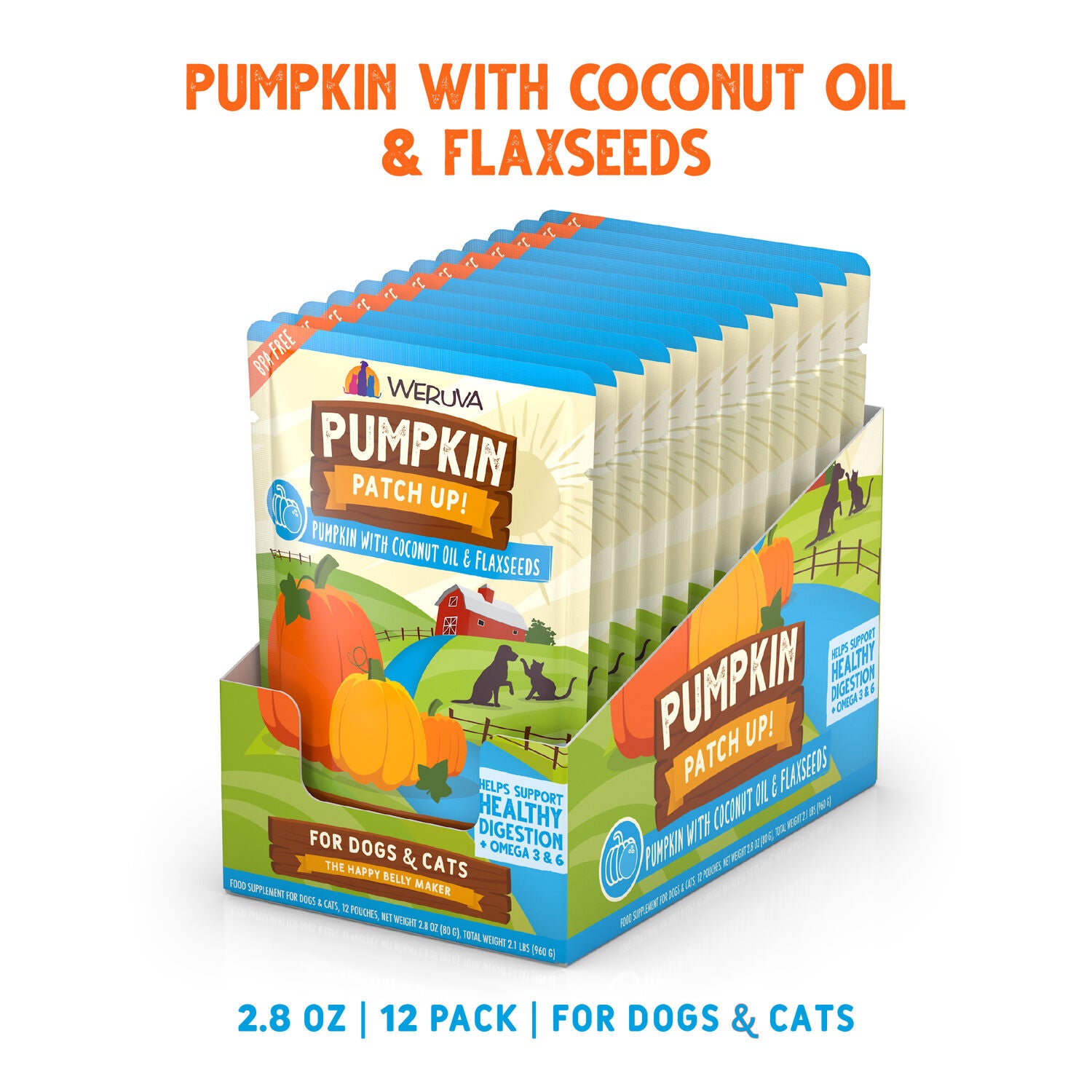 Weruva Pumpkin Patch Up Pumpkin With Coconut Oil & Flaxseed Wet Dog & Cat Food Topper, 2.8-Oz Pack Of 12