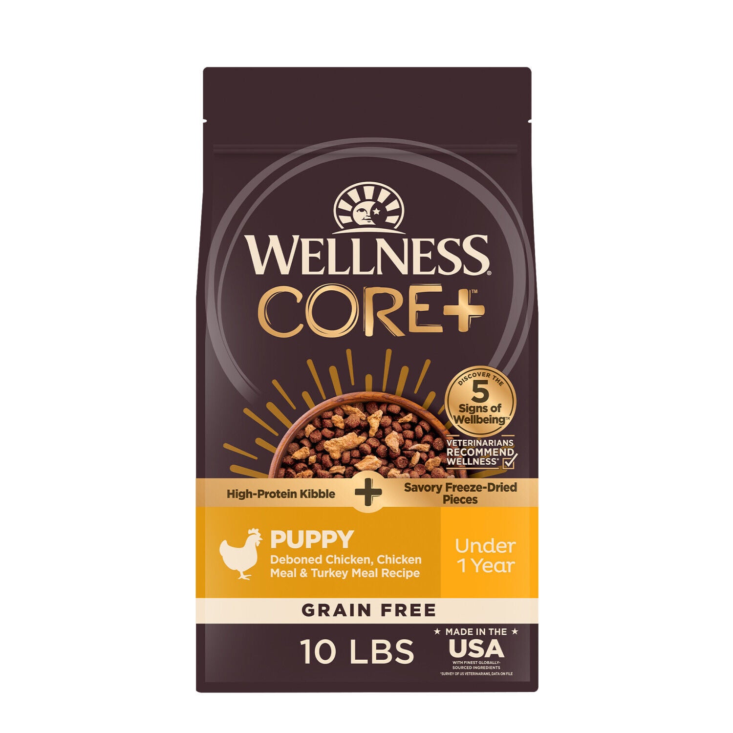 Wellness Core+ Puppy Dry Dog Food With Freeze Dried Pieces, Grain Free, High Protein, Natural, Chicken & Turkey Recipe