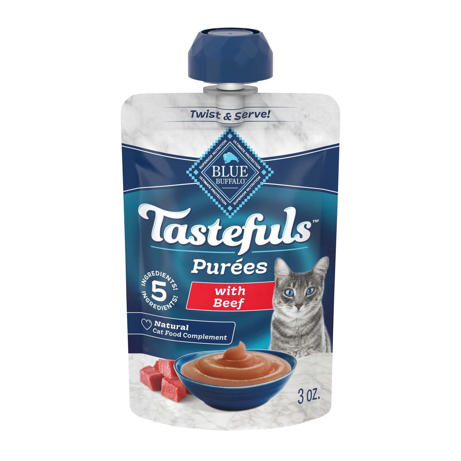 Blue Buffalo Blue Tastefuls Beef Adult Cat Natural Puree, 3-Oz
