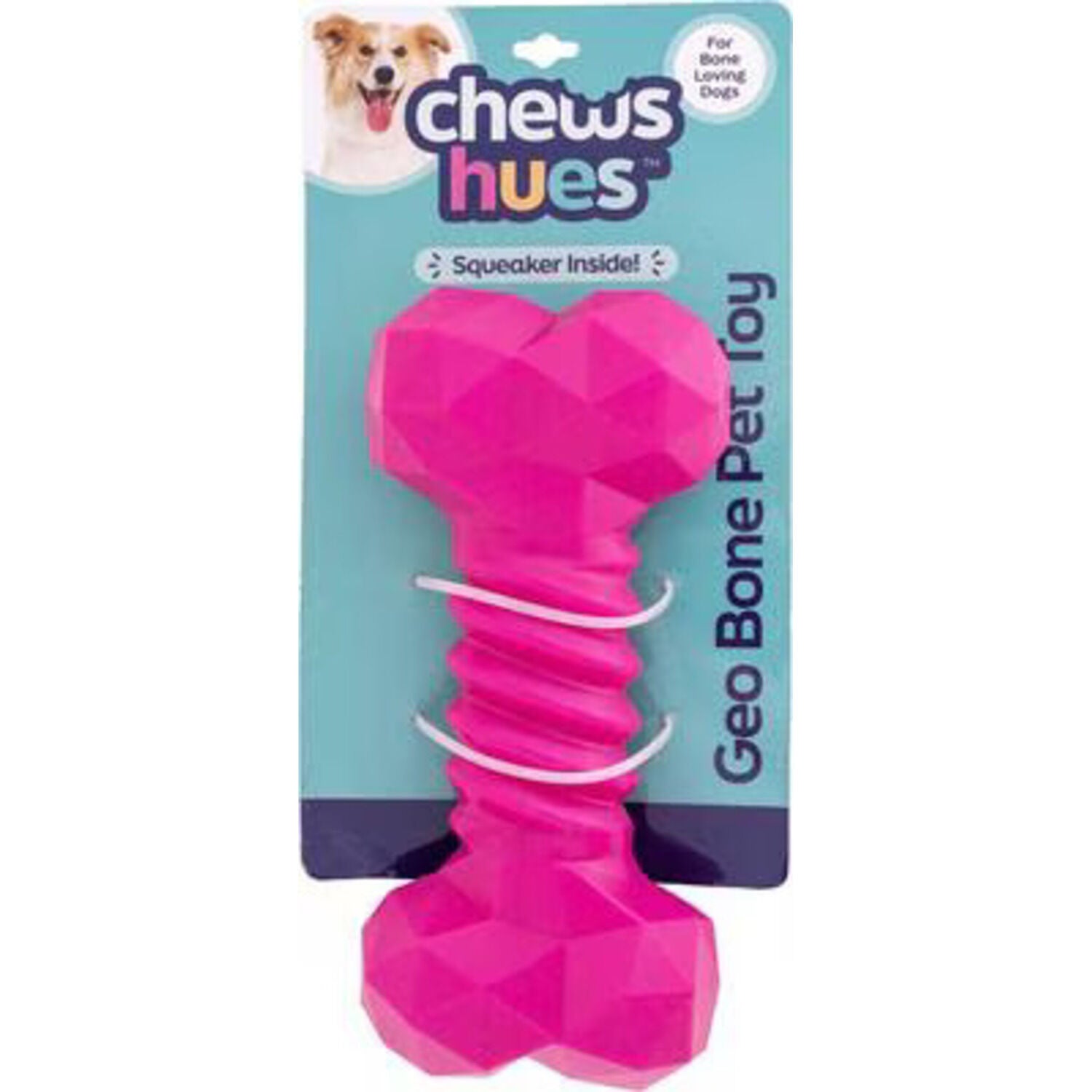 Chews Hues Pink Short Bone Durable Squeaky Dog Toy For Medium To Large Sized Dogs