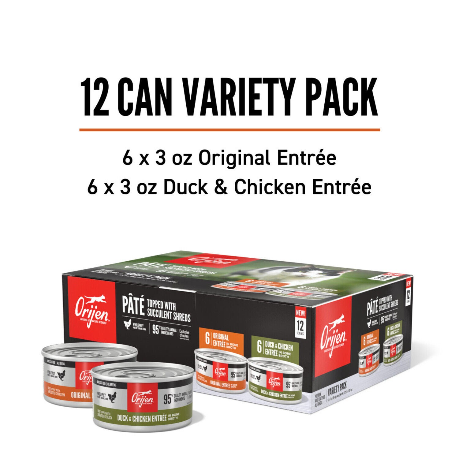 Orijen Premium Pate Wet Cat Food, Variety Pack: Original Recipe (6) + Duck & Chicken Recipe (6), 3Oz