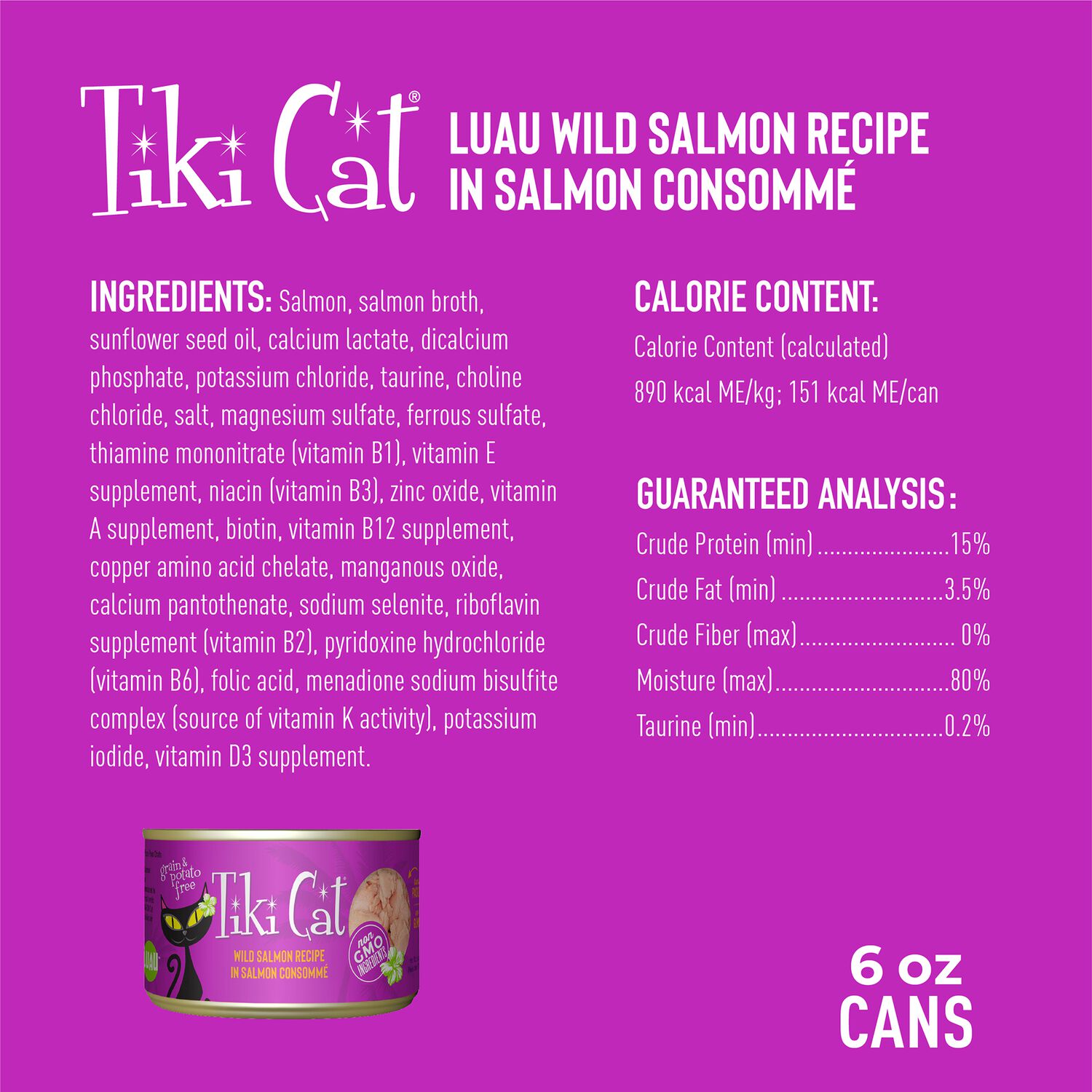 Tiki Cat Luau Wet Cat Food, Wild Salmon, 6-Oz Can 8-Count