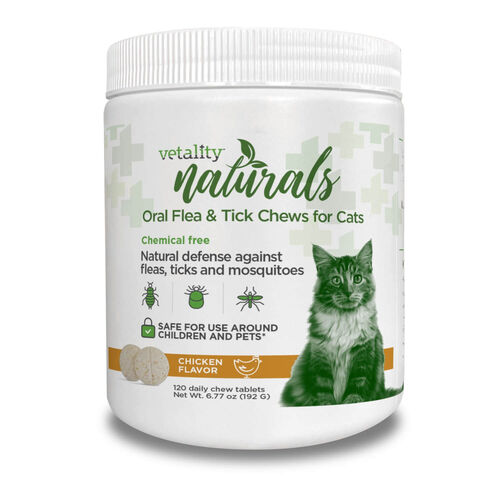 Vetality Naturals Oral Flea & Tick Repellent Chews For Cats, Chicken Flavor