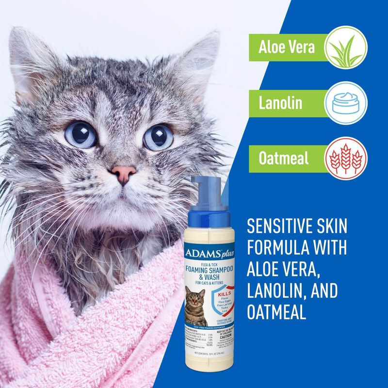 Adams Plus Flea & Tick Foaming Shampoo & Wash For Cats & Kittens