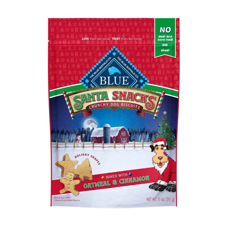 Blue Buffalo Santa Snacks Natural Crunchy Dog Treat Biscuits, Oatmeal & Cinnamon Treats 11 Oz