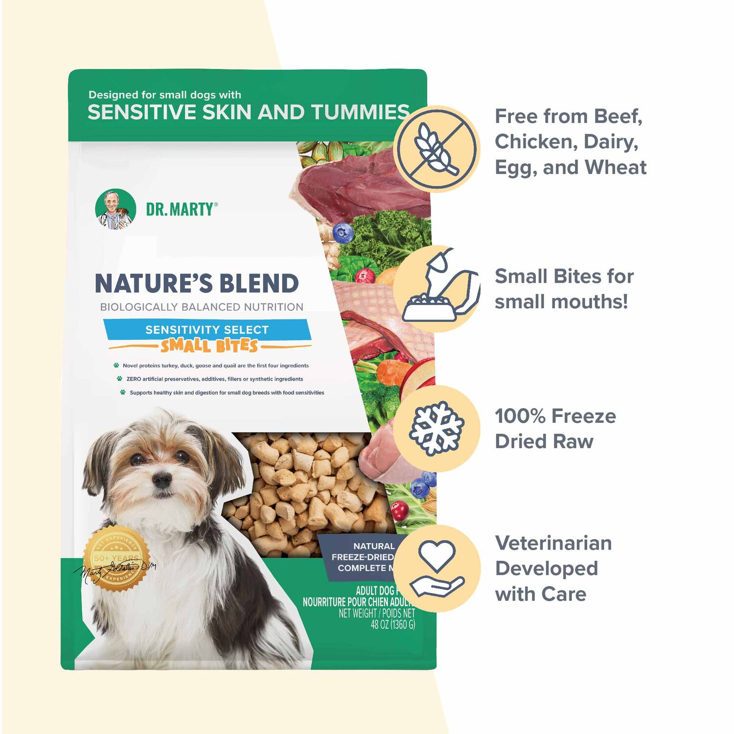 Dr. Marty Nature's Blend Sensitivity Select Small Bites Freeze-Dried Raw Dog Food, 48-Oz Bag