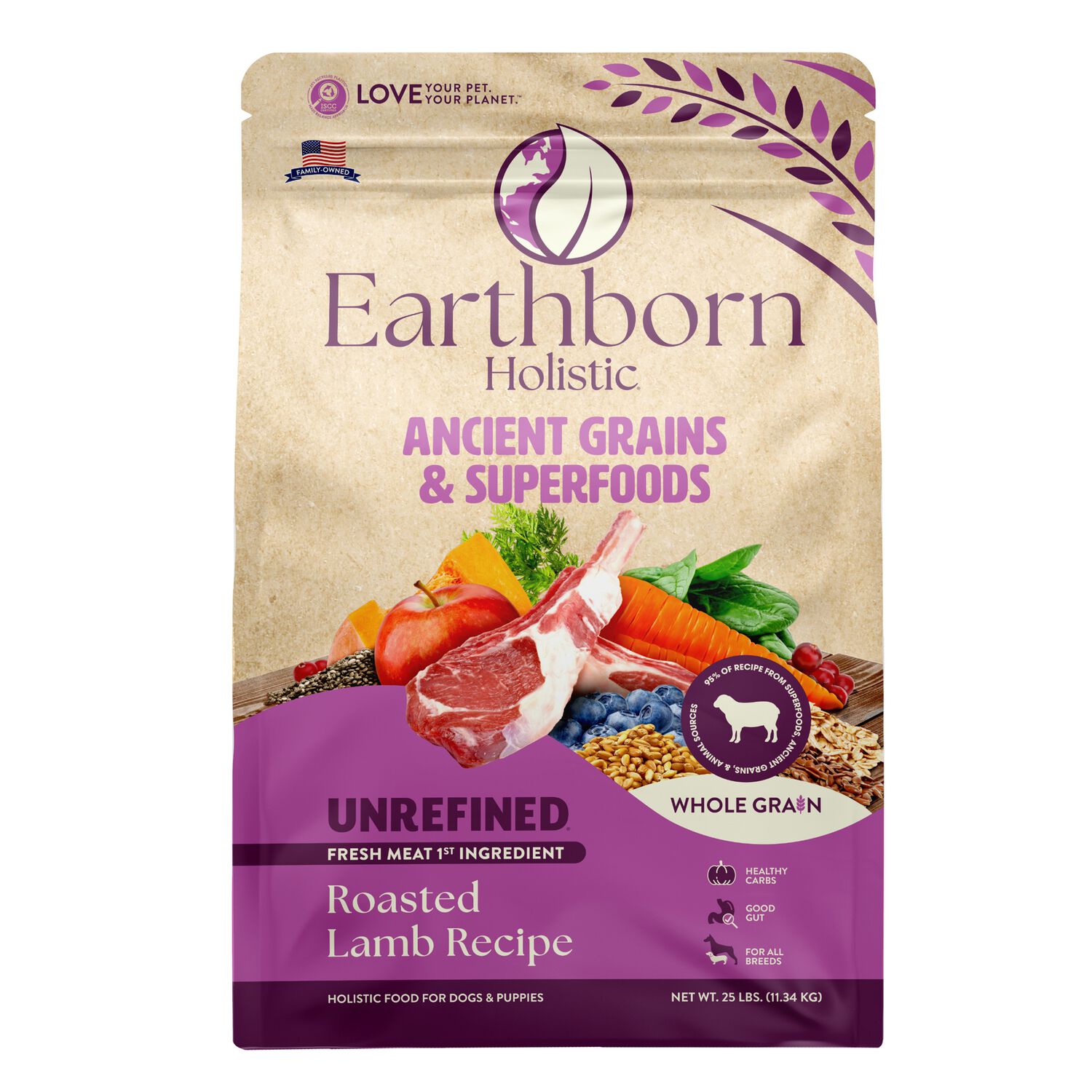 Earthborn Holistic Unrefined Roasted Lamb With Ancient Grains & Superfoods Dry Dog Food