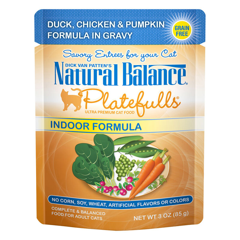 Natural Balance Platefulls Duck, Chicken & Pumpkin In Gravy Recipe Wet Cat Food Formulated For Indoor Cats