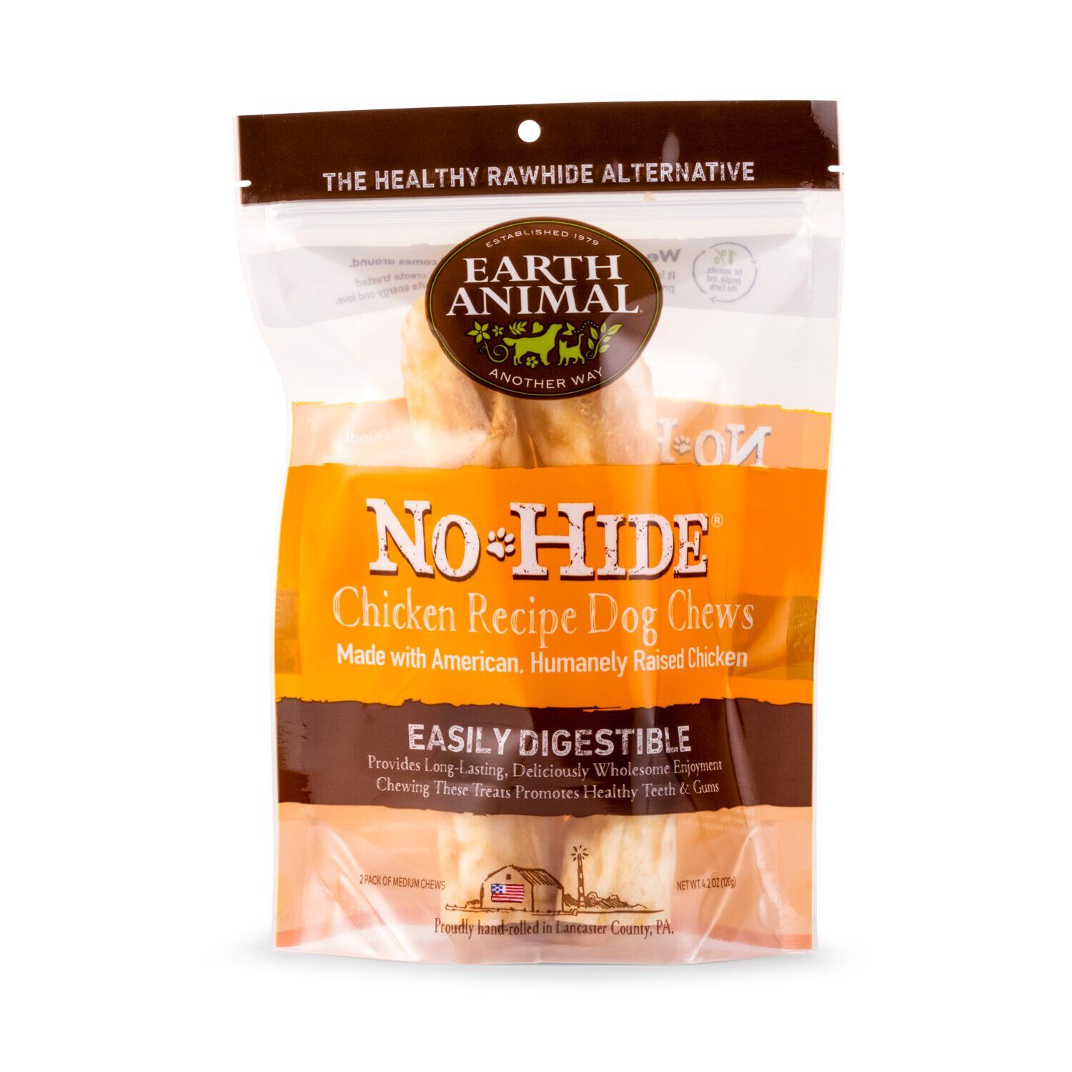 Earth Animal No-Hide Rawhide Alternative Dog Treat Chews, Cage-Free Chicken, 2 Pack