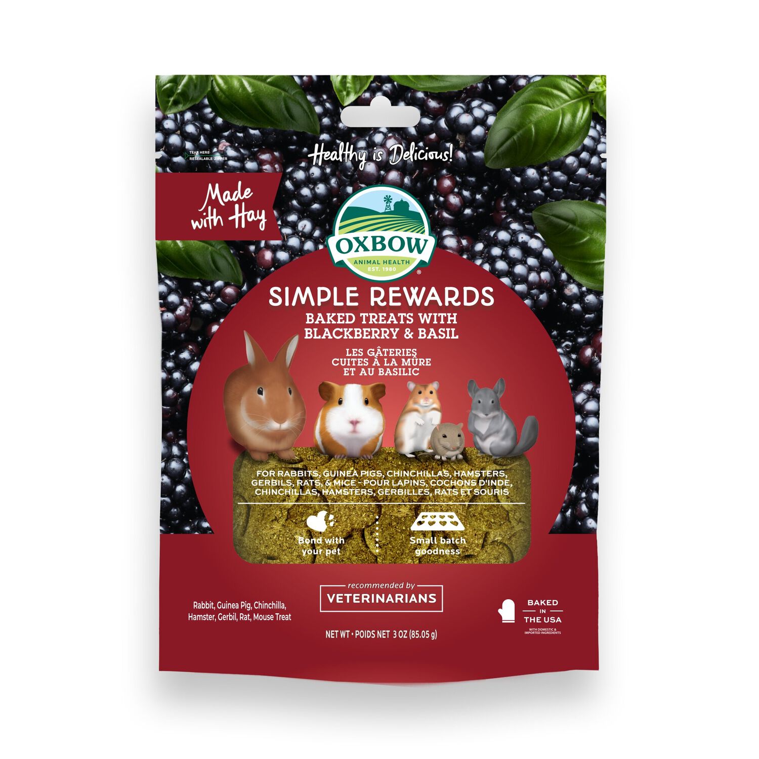 Oxbow Simple Rewards Baked Small Animal Treats, Blackberry & Basil, 3-Oz