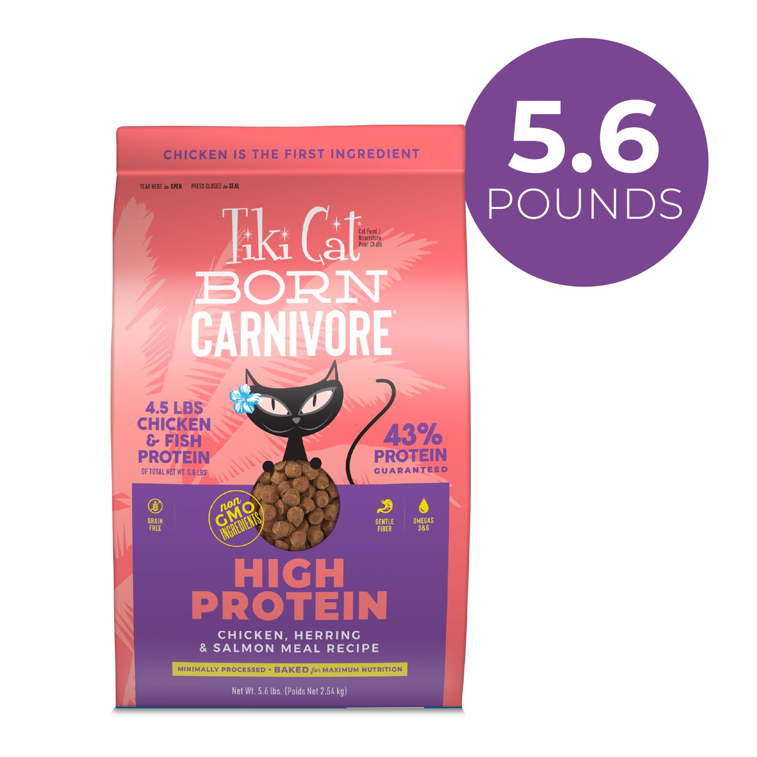 Tiki Cat Born Carnivore High Protein Dry Cat Food, Chicken, Herring & Salmon Meal, 5.6-Lb Bag