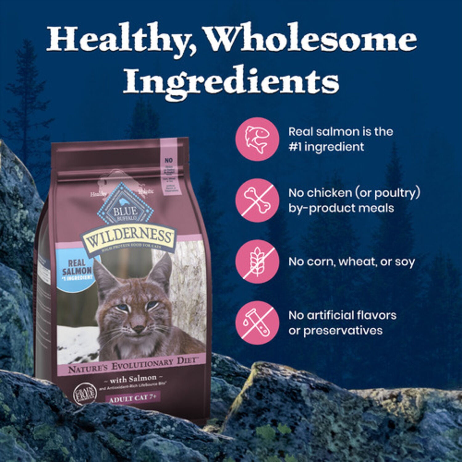 Blue Buffalo Wilderness Mature High-Protein & Grain-Free Salmon Recipe Dry Cat Food, 5-Lb Bag