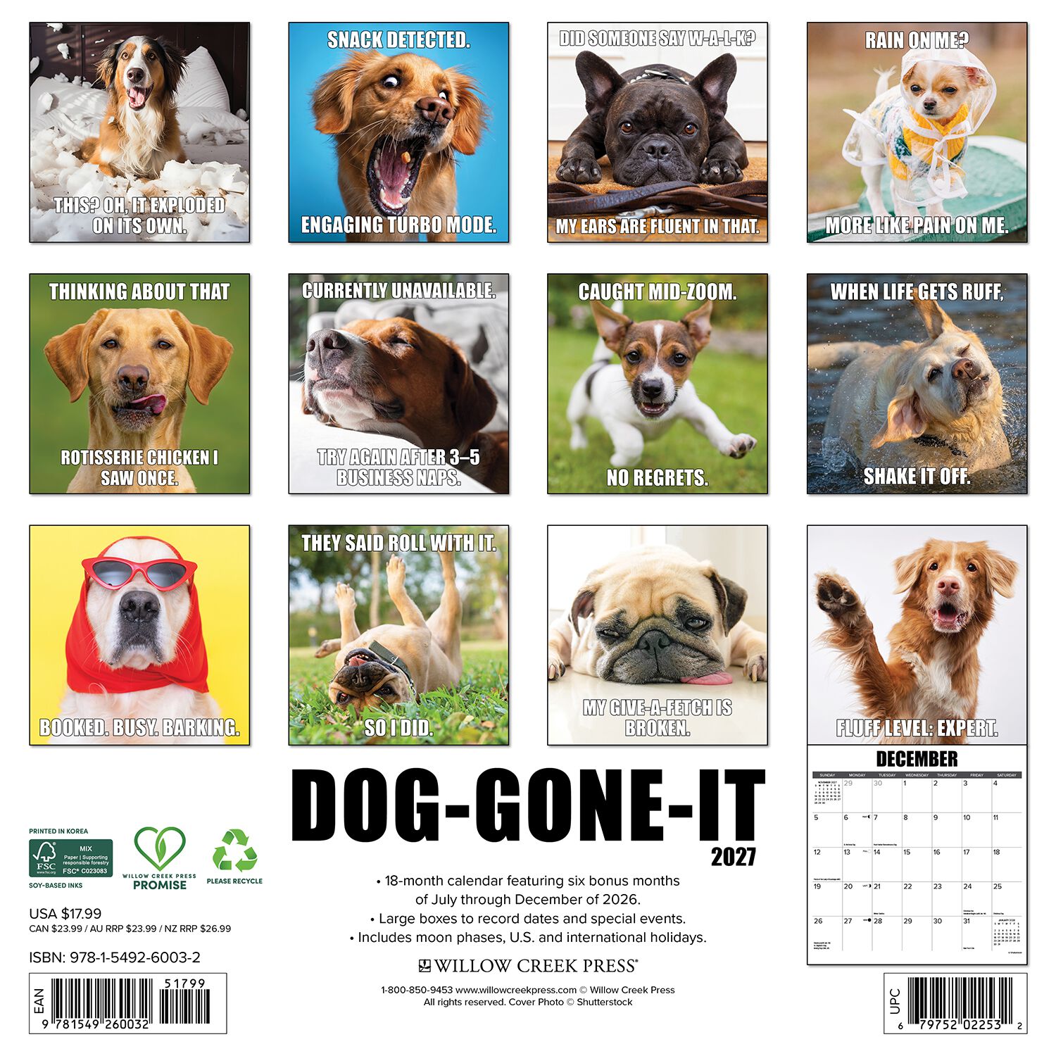 Willow Creek Press Dog-Gone-It 2027 Wall Calendar