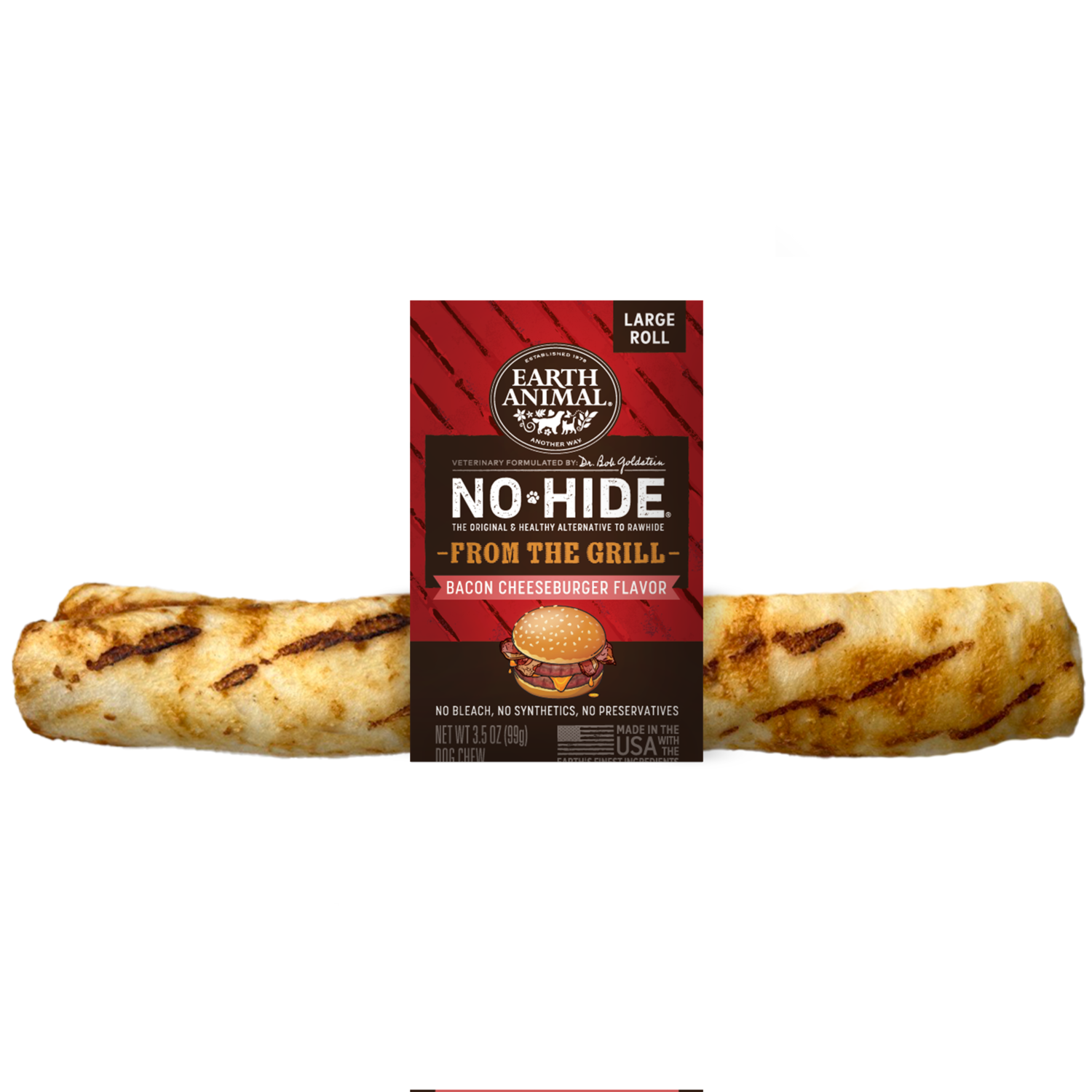 Earth Animal No-Hide Rawhide Alternative Dog Treats, From The Grill Bacon Cheeseburger Flavor Roll